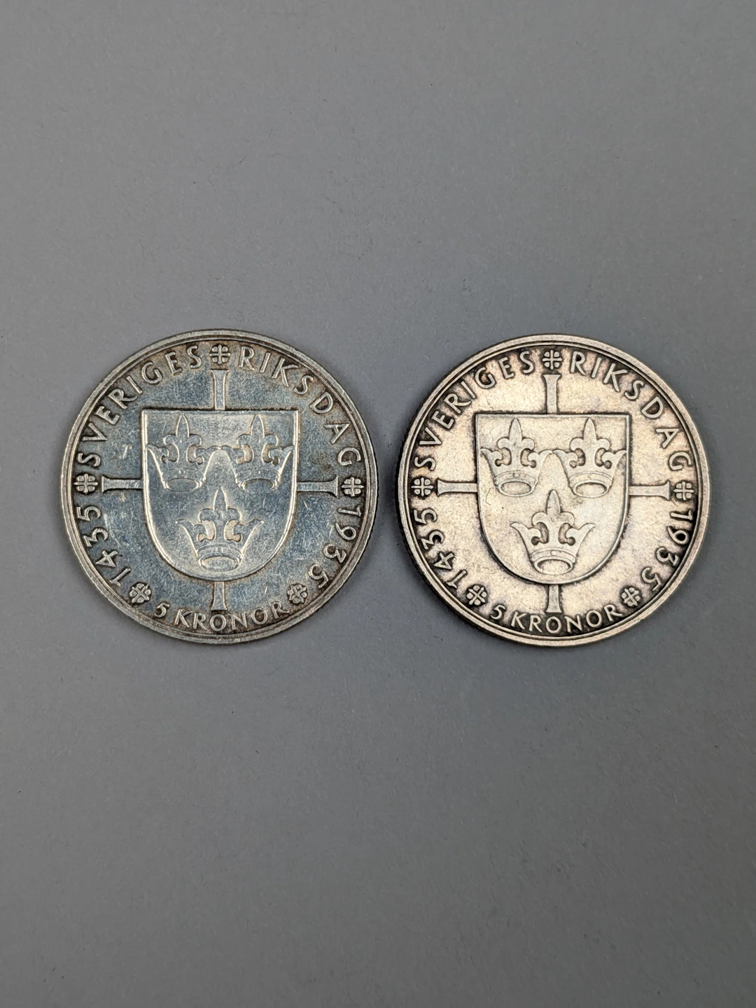 Silvermynt 5 kr 1935, 2 st