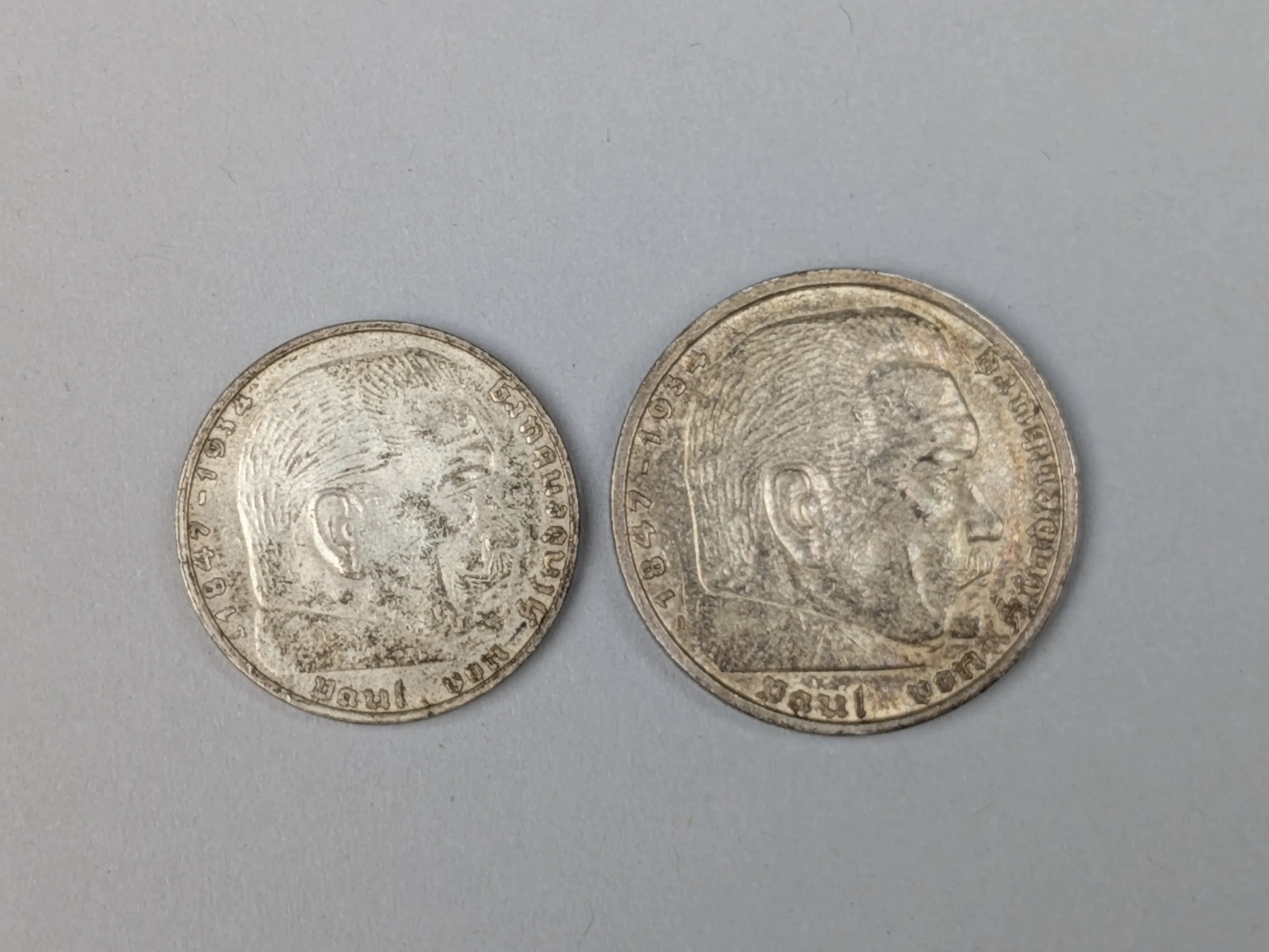 Silvermynt, 2 & 5 Reichmark 1938 Tyskland