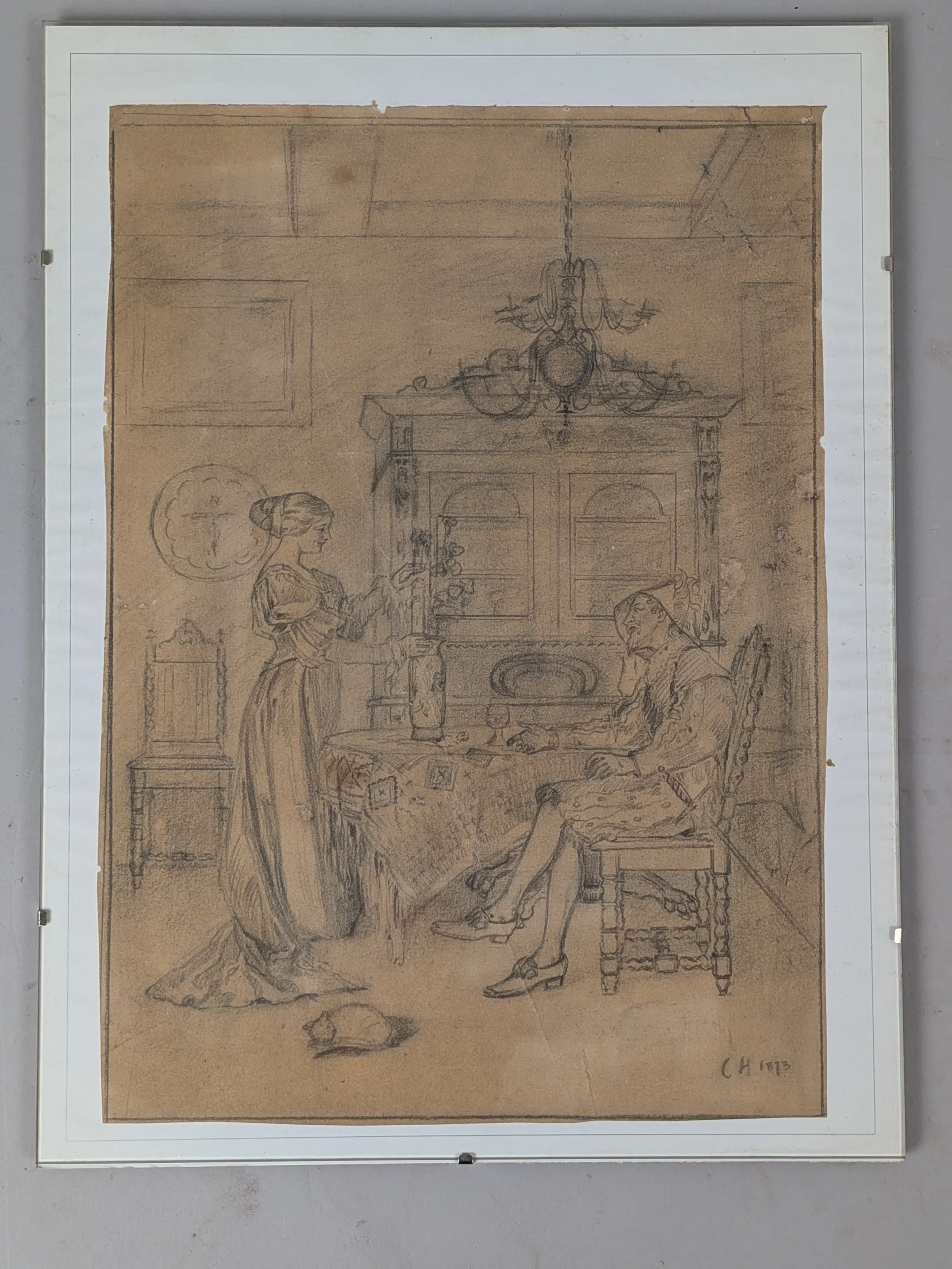 Inramad Teckning, signerad CH 1873, oidentifierad