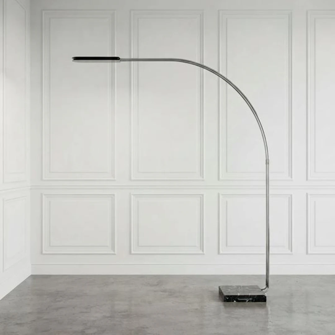 Lampada da terra Gesto con base in marmo e arco cromato - Bruno Gecchelin
