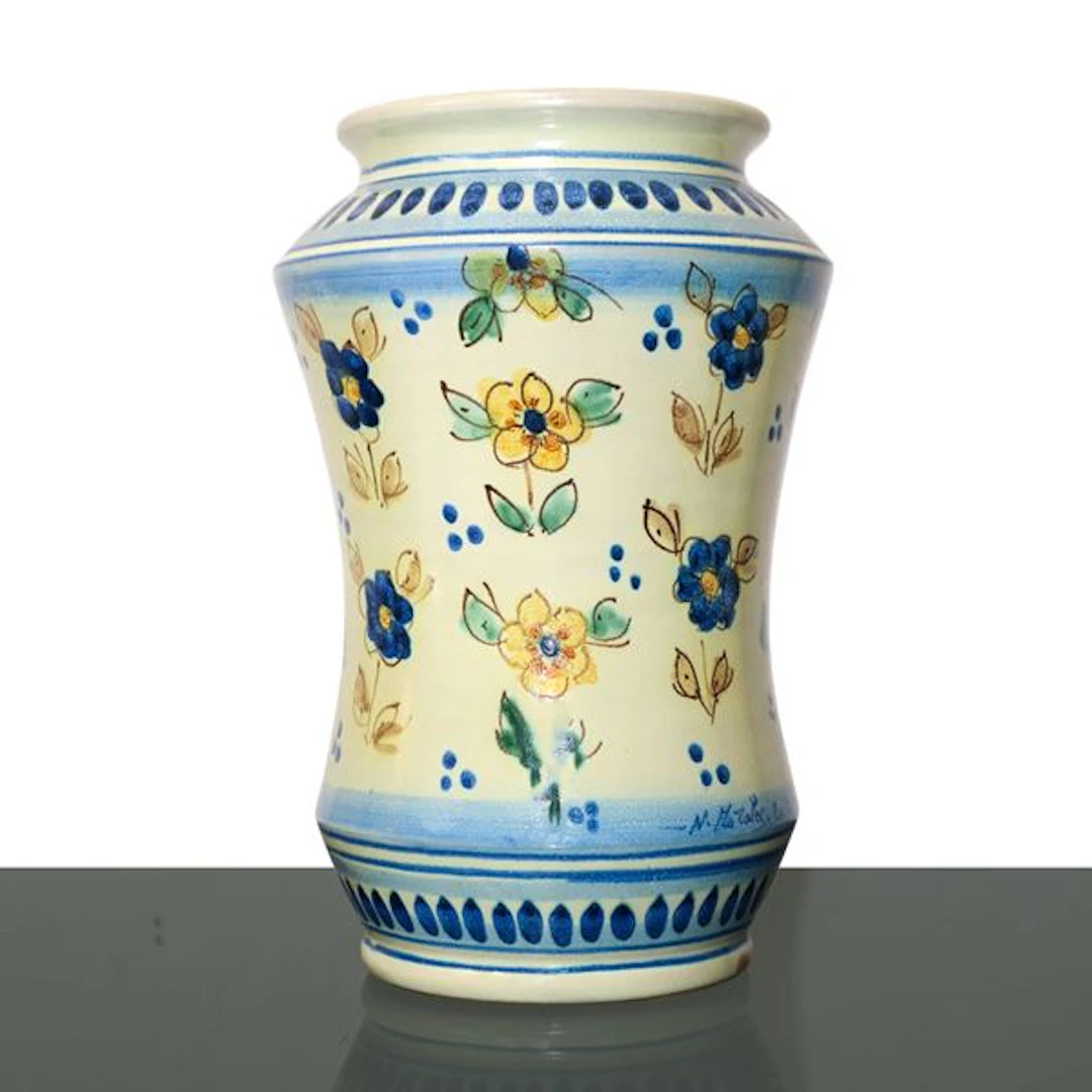 Albarello in maiolica di Caltagirone con decori floreali - Nicolò