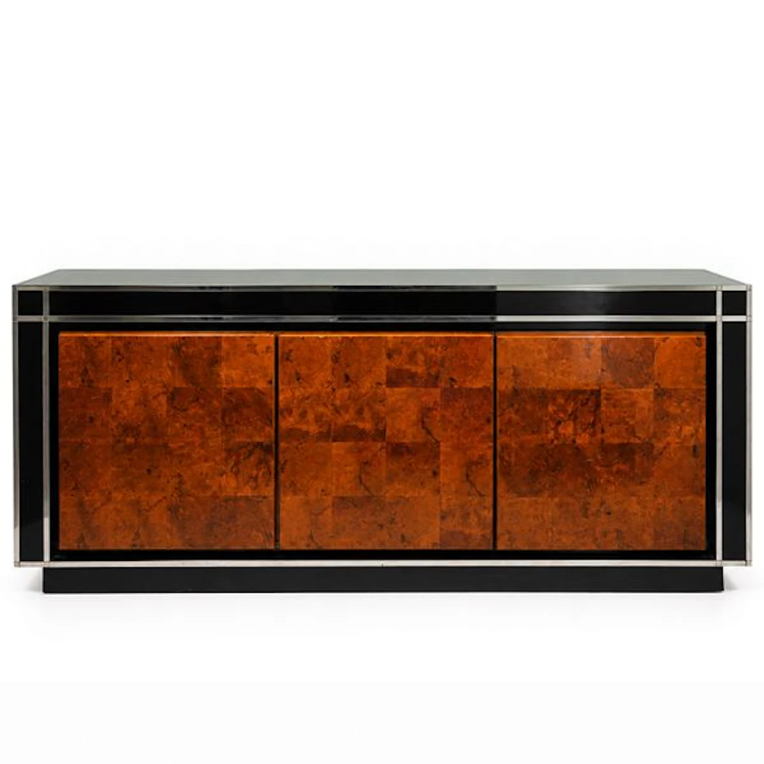 Sideboard in radica di noce e vetro - Willy Rizzo per Mario Sabot