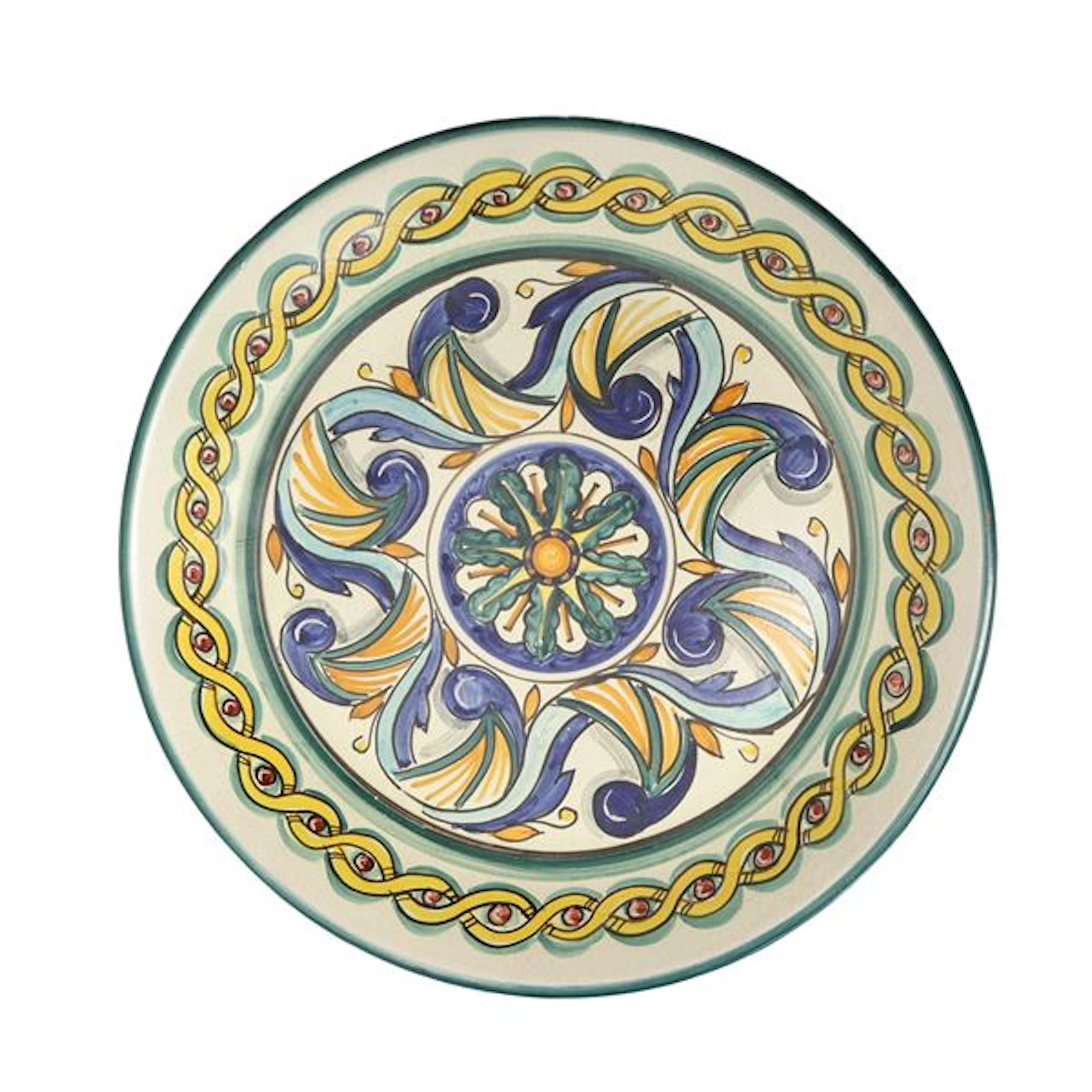Piatto da muro in maiolica decorata e lavorata a mano - Arte Antica