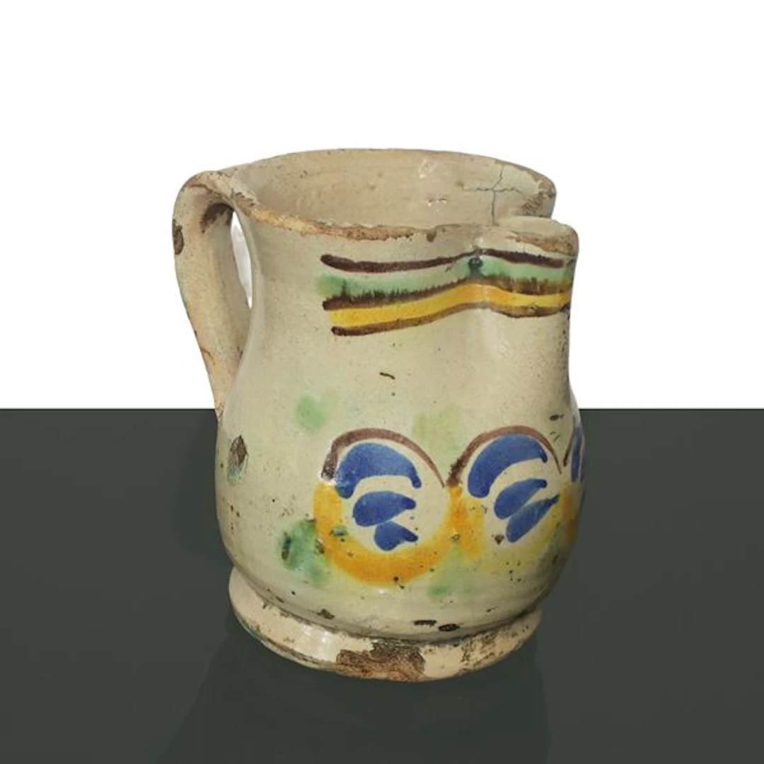 Cannata con manico in maiolica policroma di Caltagirone, XIX / XX secolo