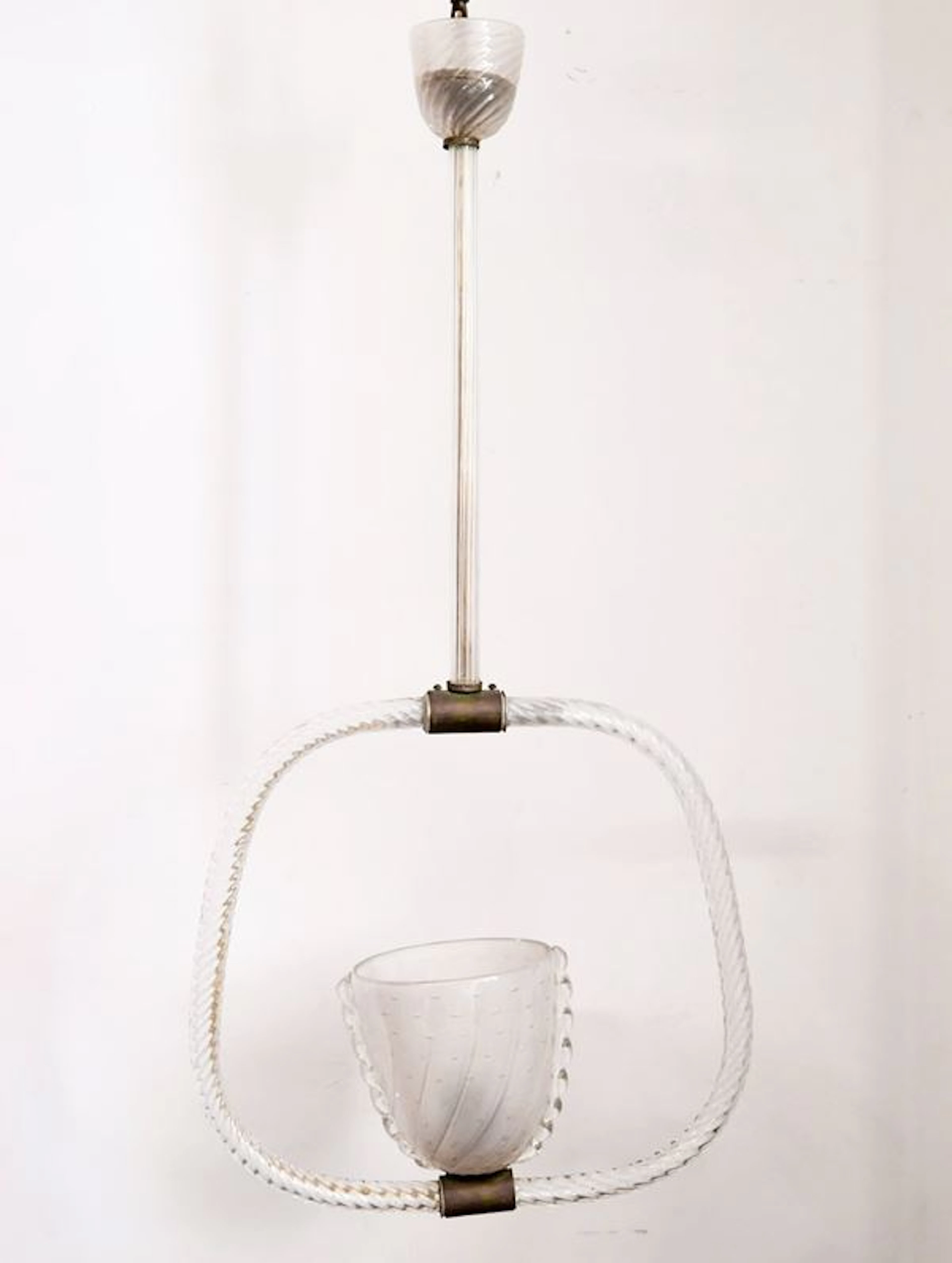 Lampadario a sospensione Decò in vetro di Murano, anni '50 - Barovier e Toso
