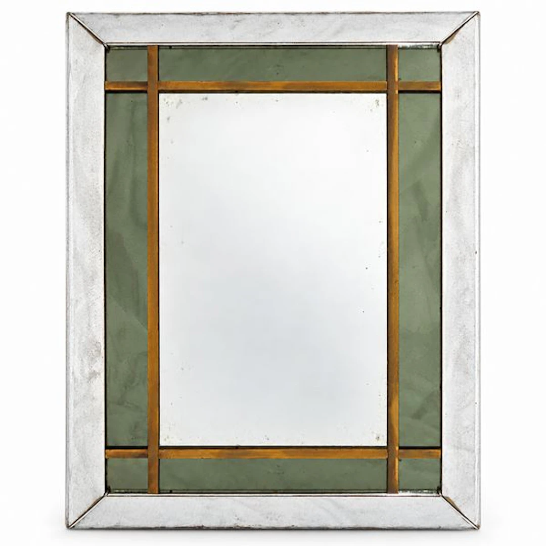 Specchio rettangolare con cornice in ottone e ferro, anni '60/'70