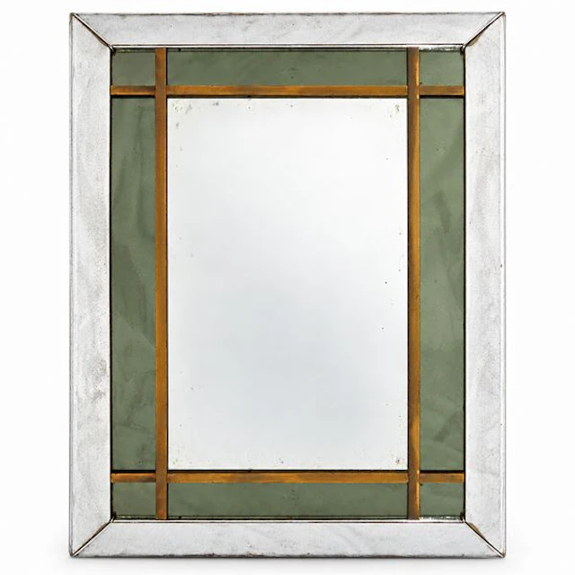 Specchio rettangolare con cornice in ottone e ferro, anni '60/'70