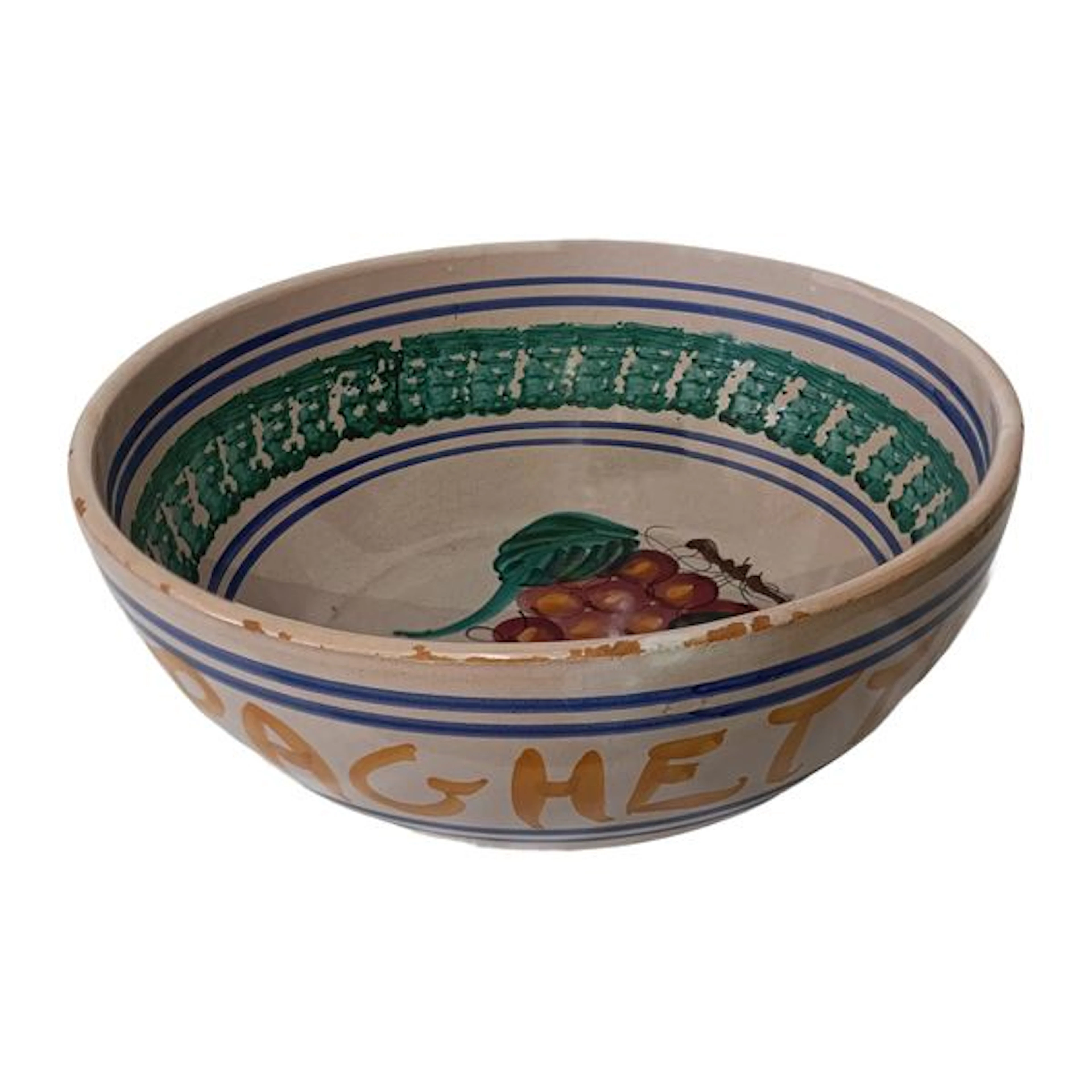 Ciotola per spaghettata in maiolica policroma con disegno di grappolo