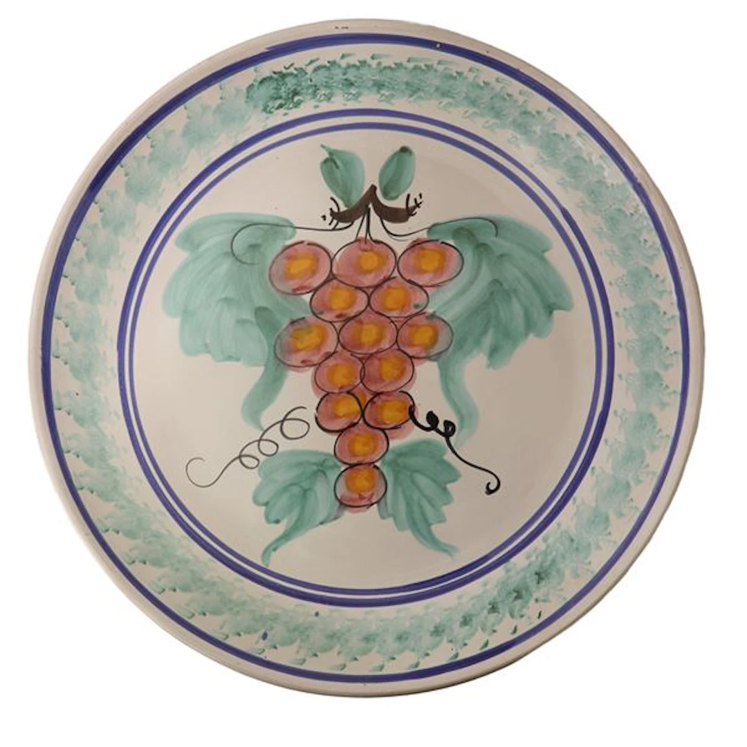 Grande piatto decorativo in ceramica di Caltagirone raffigurante uva