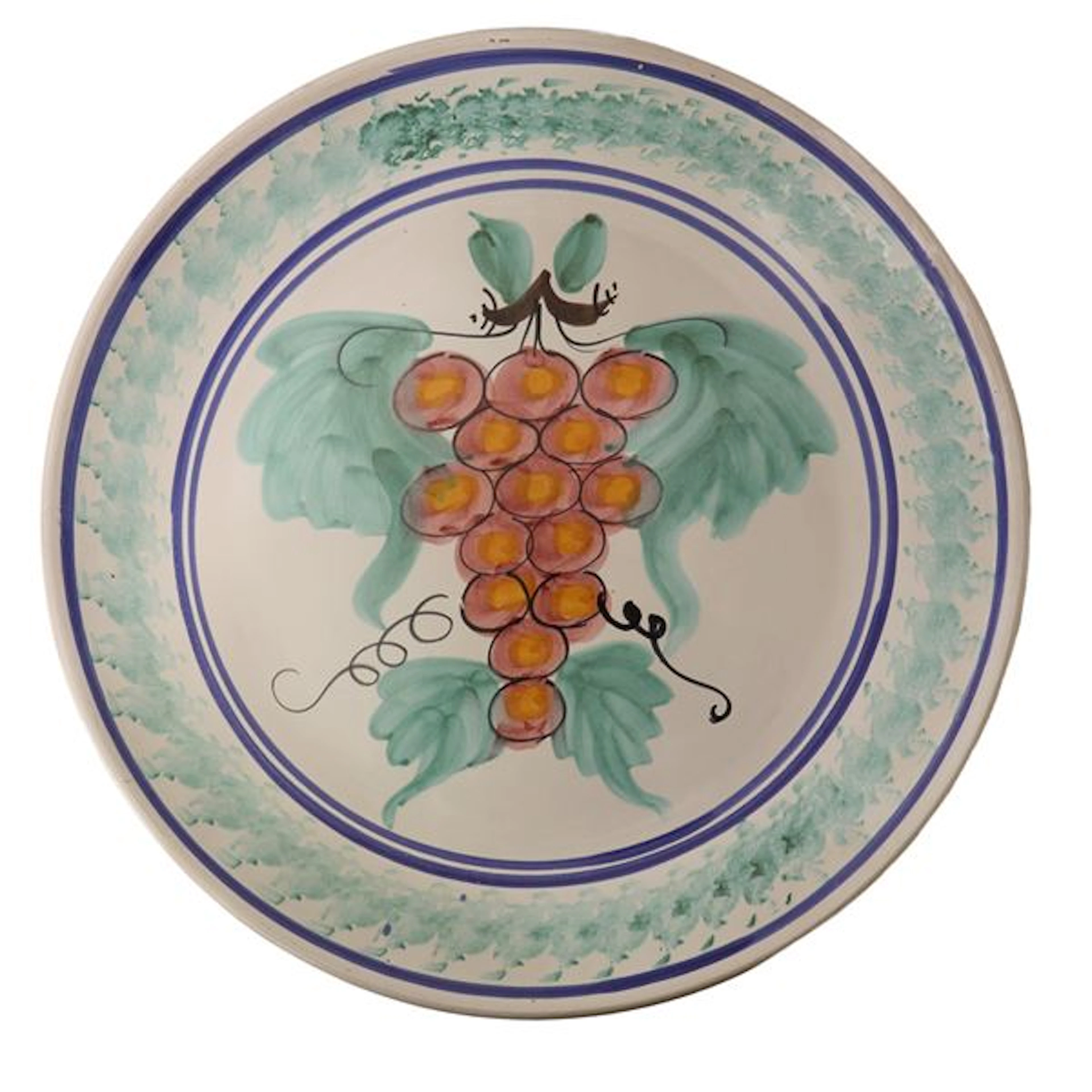 Grande piatto decorativo in ceramica di Caltagirone raffigurante uva