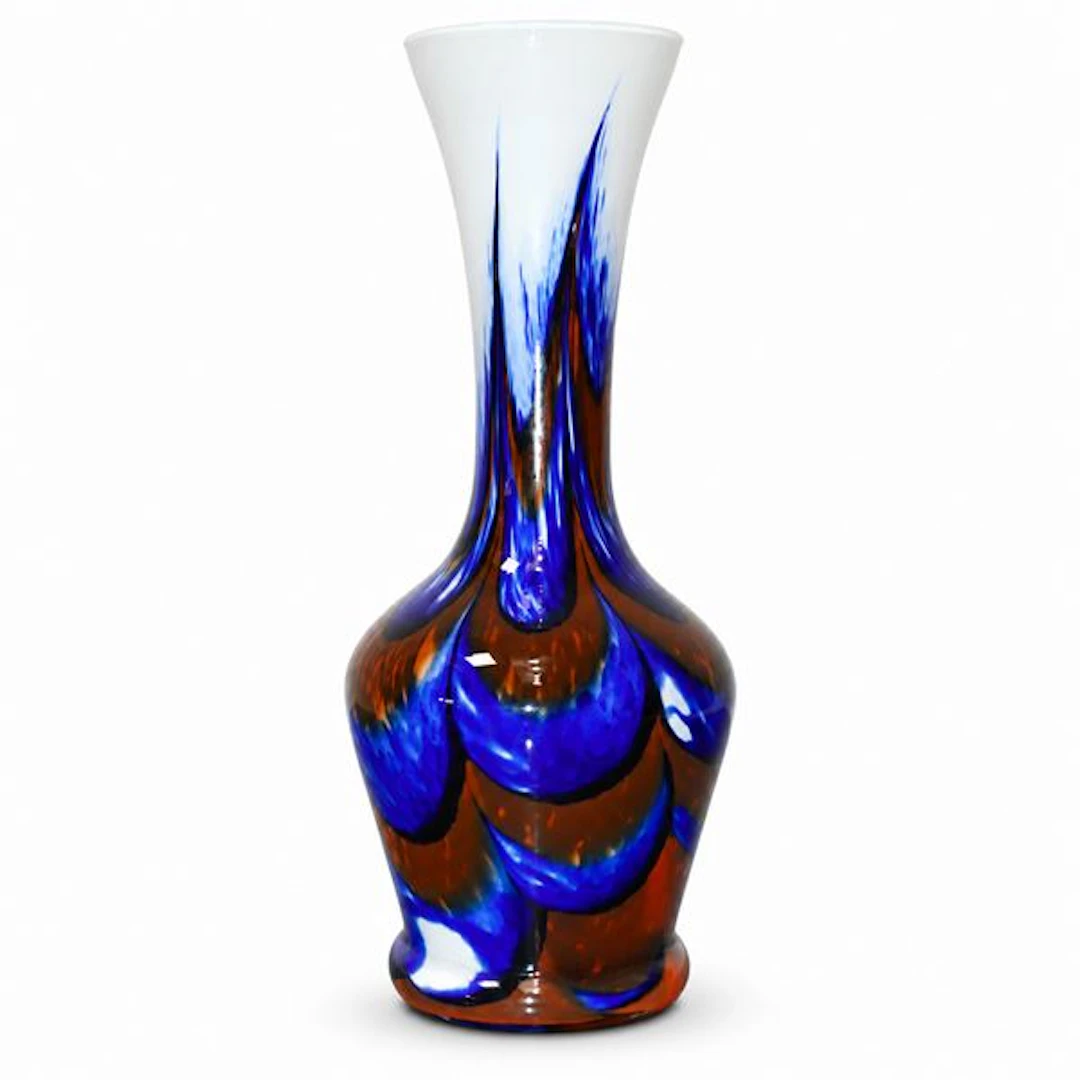 Vaso in vetro di Murano blu con sfumature arancioni - Carlo Moretti (1958)