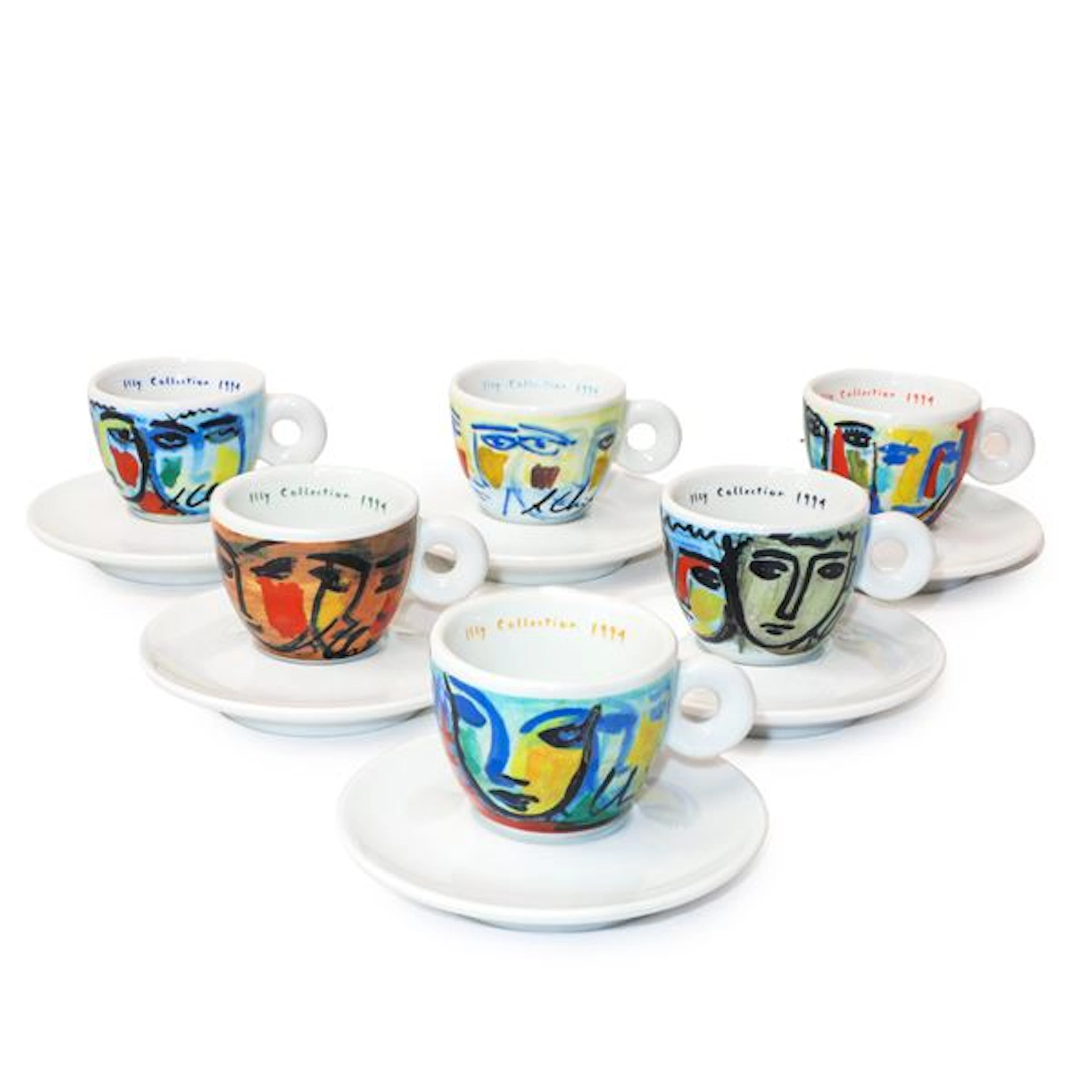 Servizio da caffè composto da 6 tazzine con relativo piattino disegnate