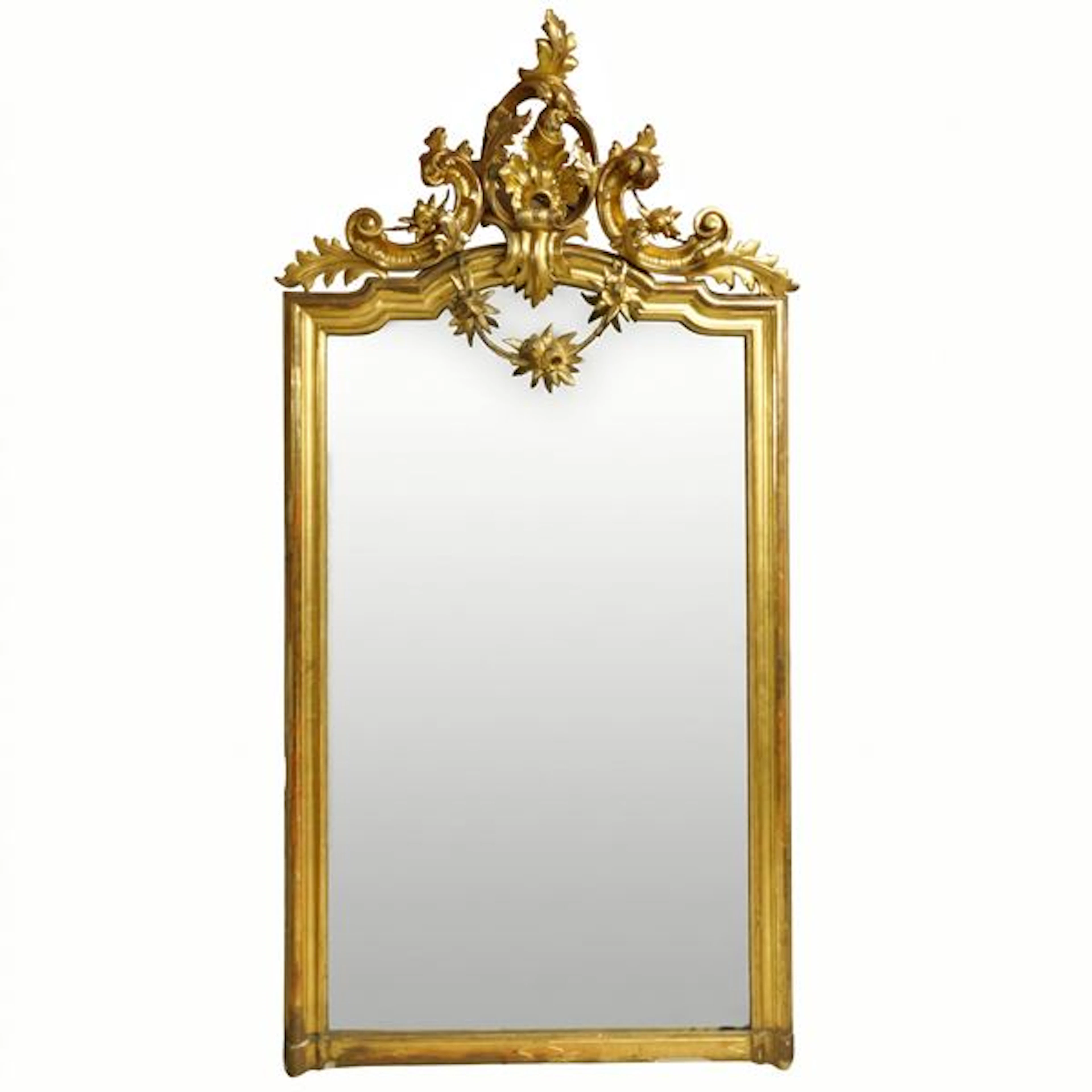 Specchiera in legno dorato Luigi Filippo con cimasa, XIX secolo