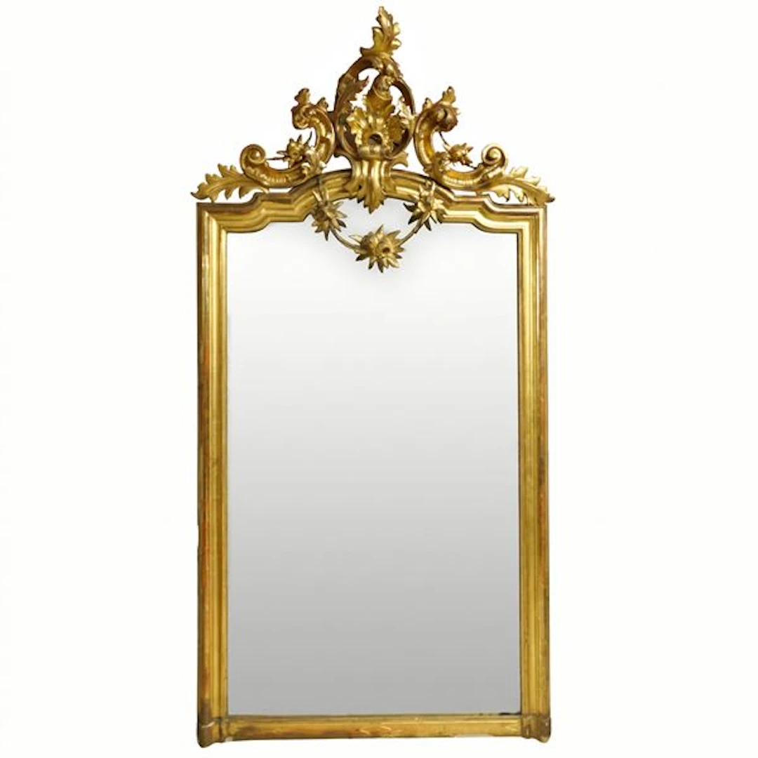 Specchiera in legno dorato Luigi Filippo con cimasa, XIX secolo