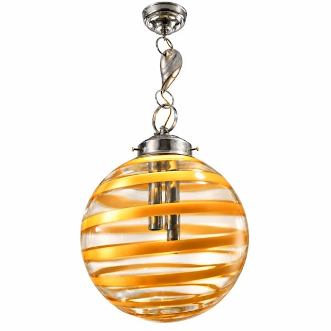 Lampadario con 3 luci in vetro di Murano trasparente con dorature, anni '70