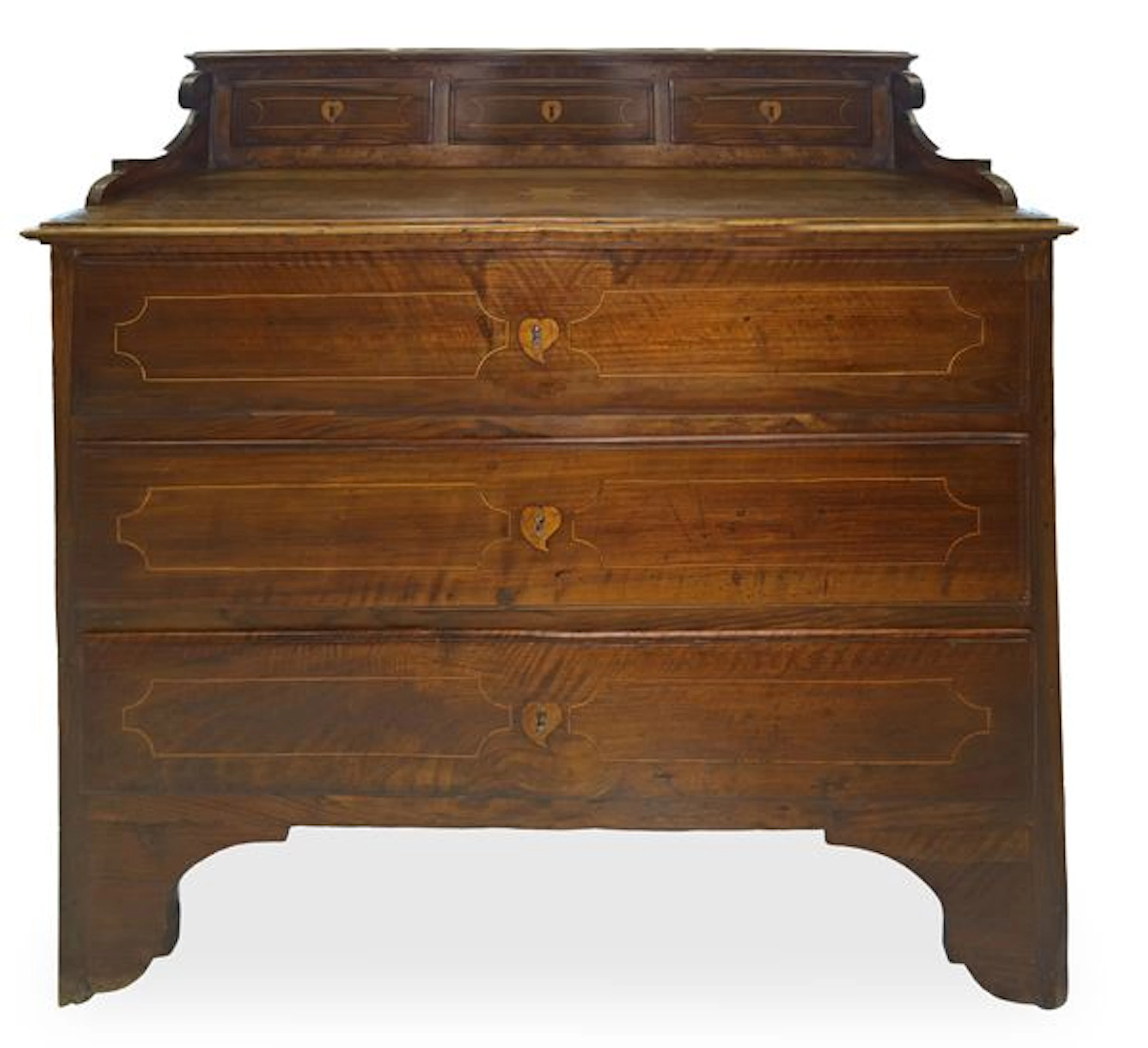 Cassettone in legno di noce 3 cassetti con alzata, XVIII secolo
