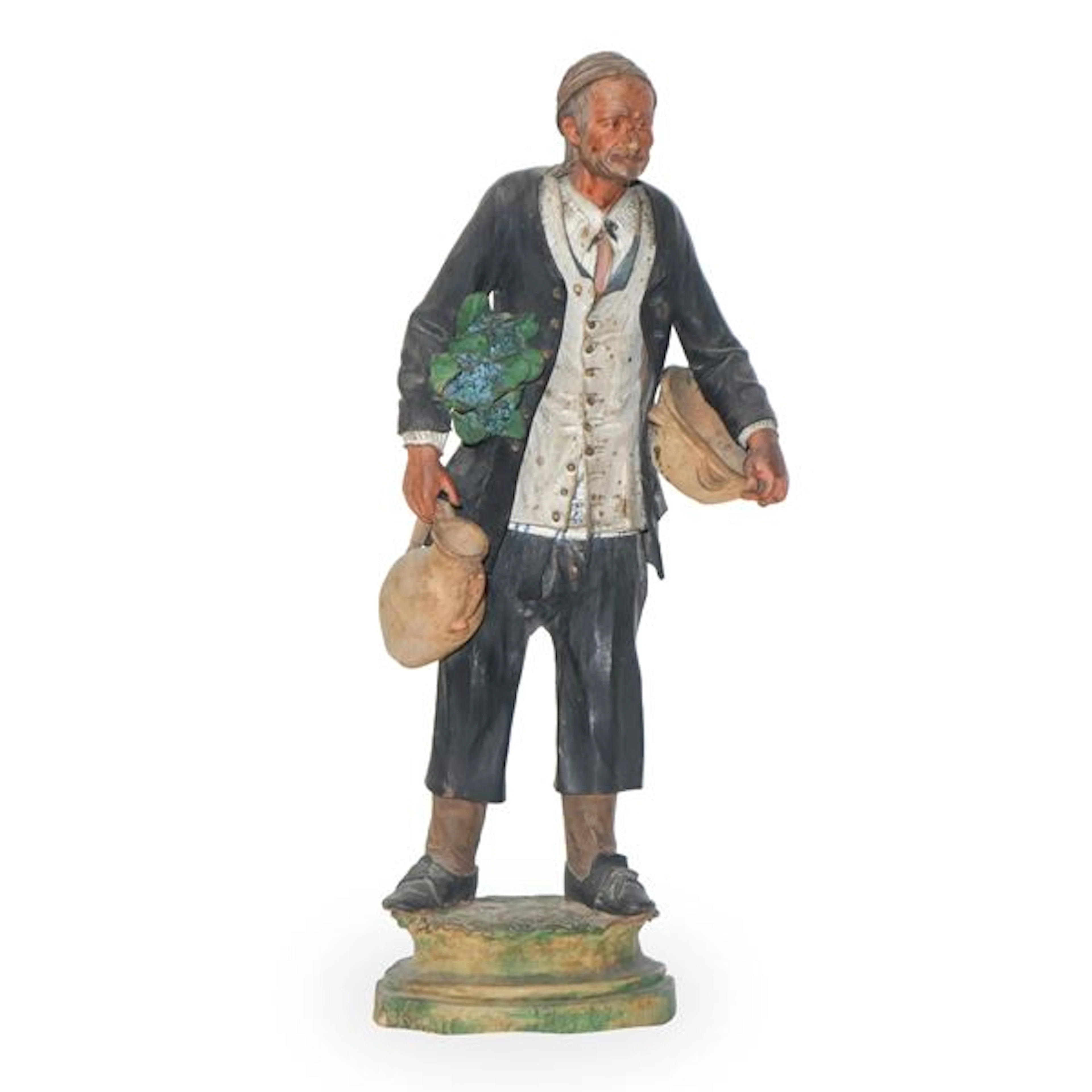Personaggio popolare maschile, figurina in terracotta policroma -