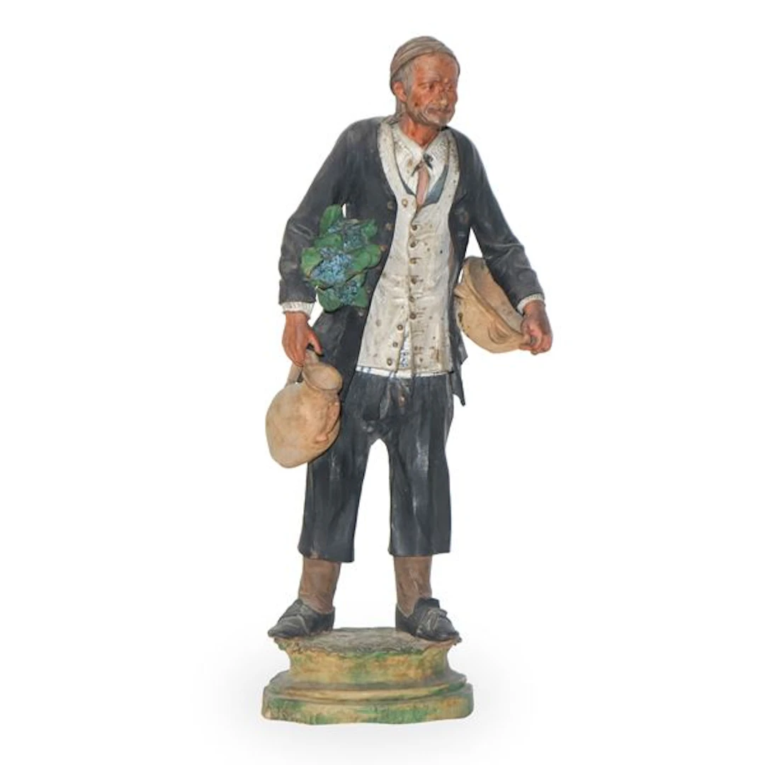 Personaggio popolare maschile, figurina in terracotta policroma -