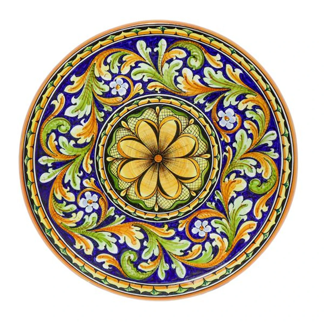 Piatto decorativo da muro in maiolica policroma di Caltagirone con