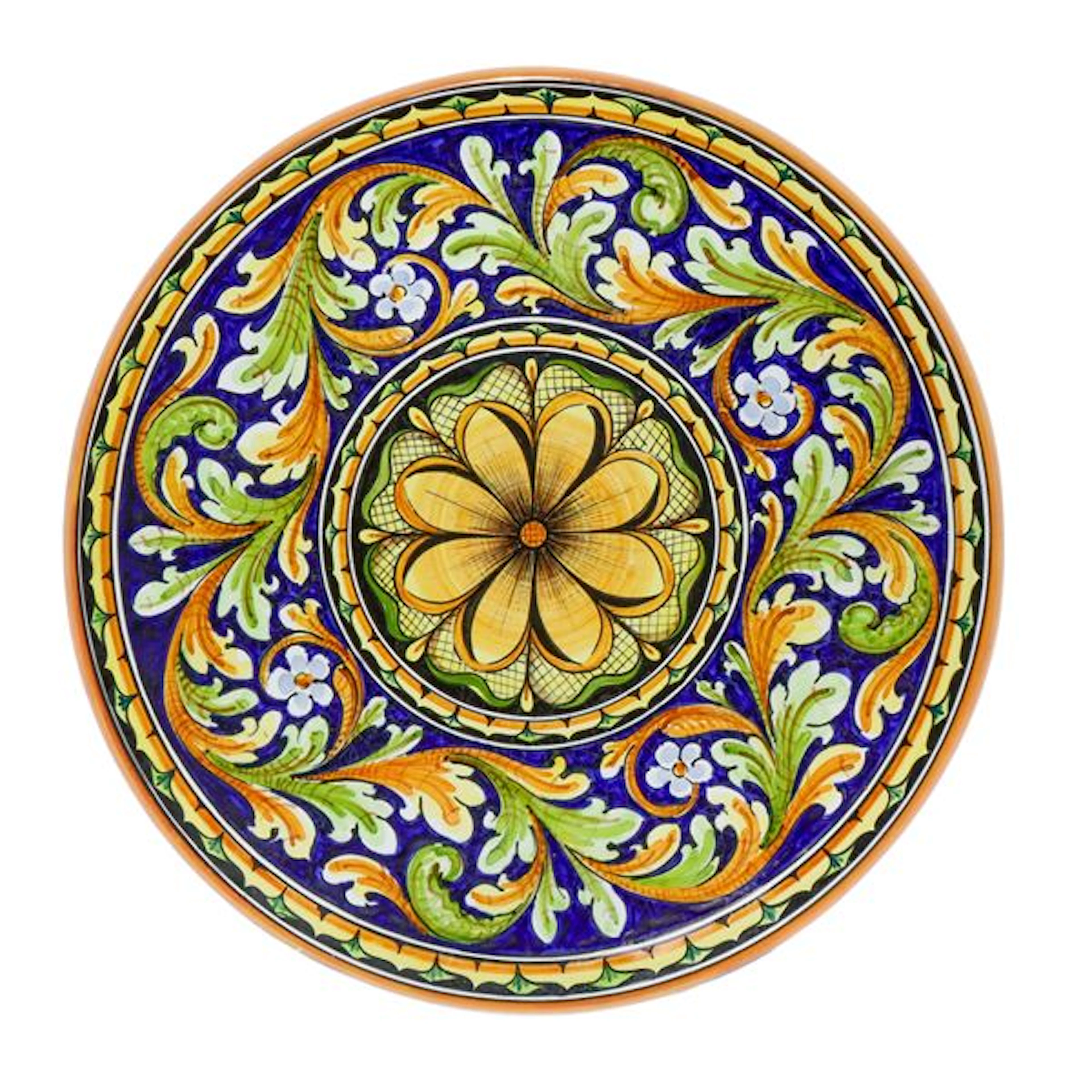 Piatto decorativo da muro in maiolica policroma di Caltagirone con