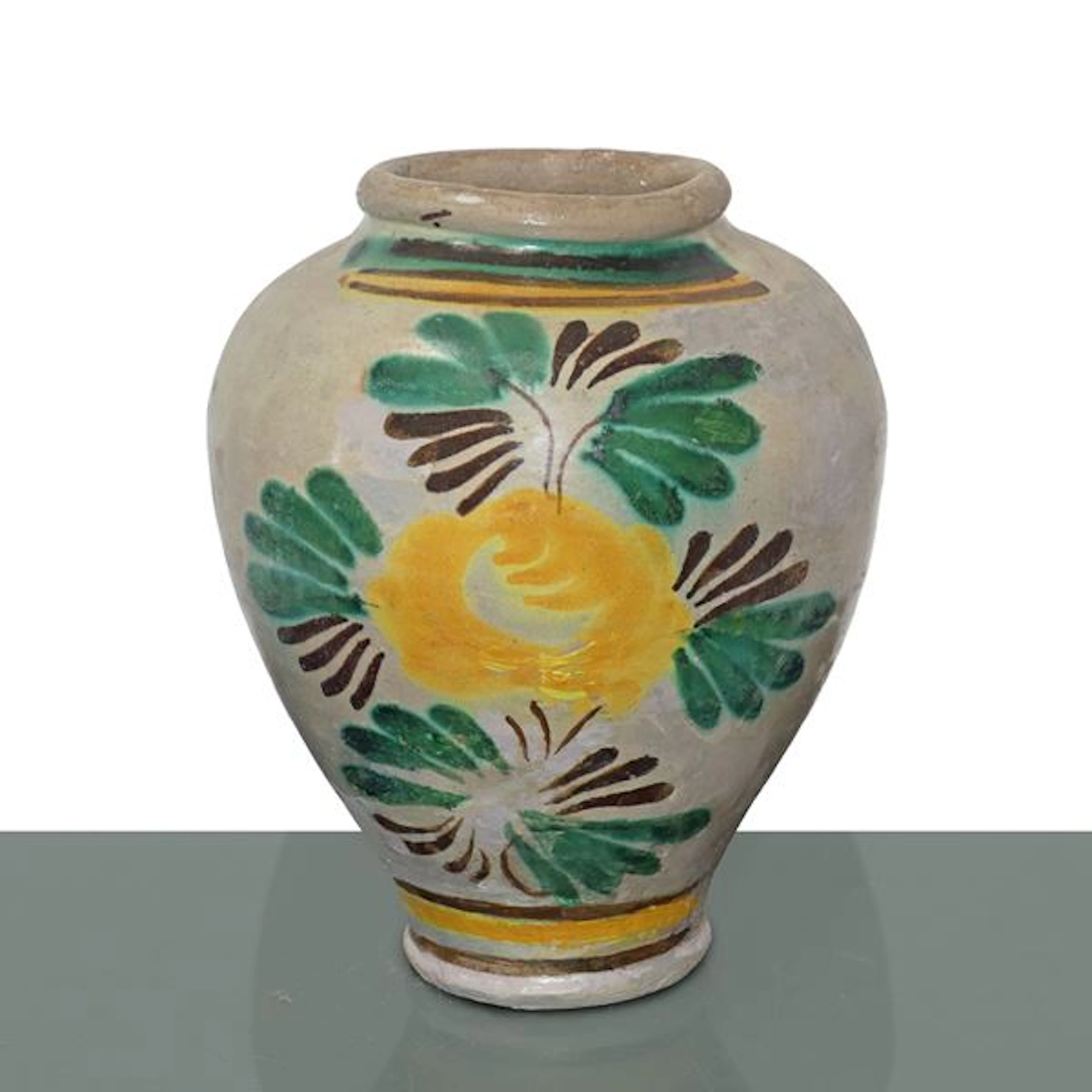 Vaso in maiolica di Caltagirone con fiore policromo sul fronte