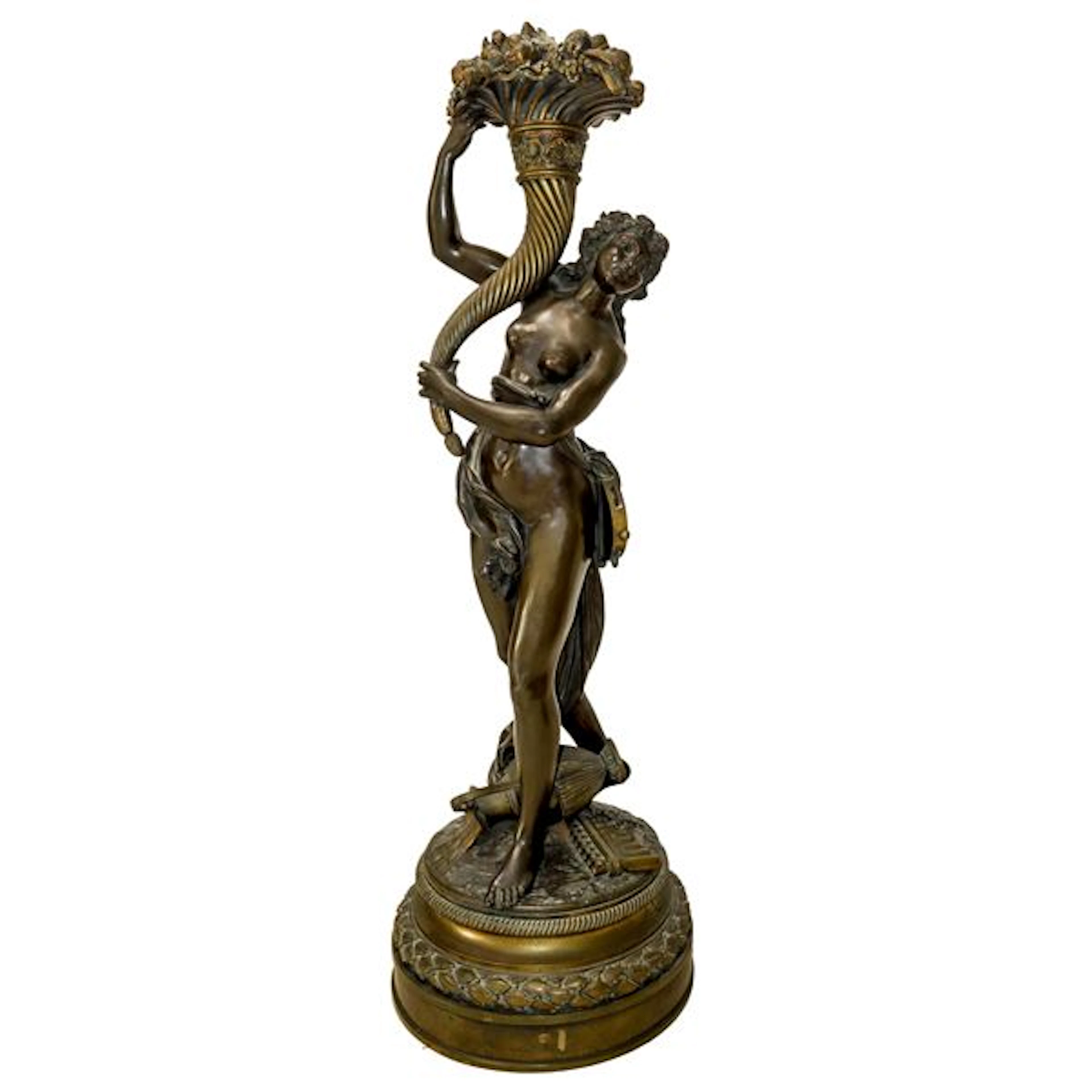 Ninfa con cornucopia, scultura in bronzo, XIX secolo
