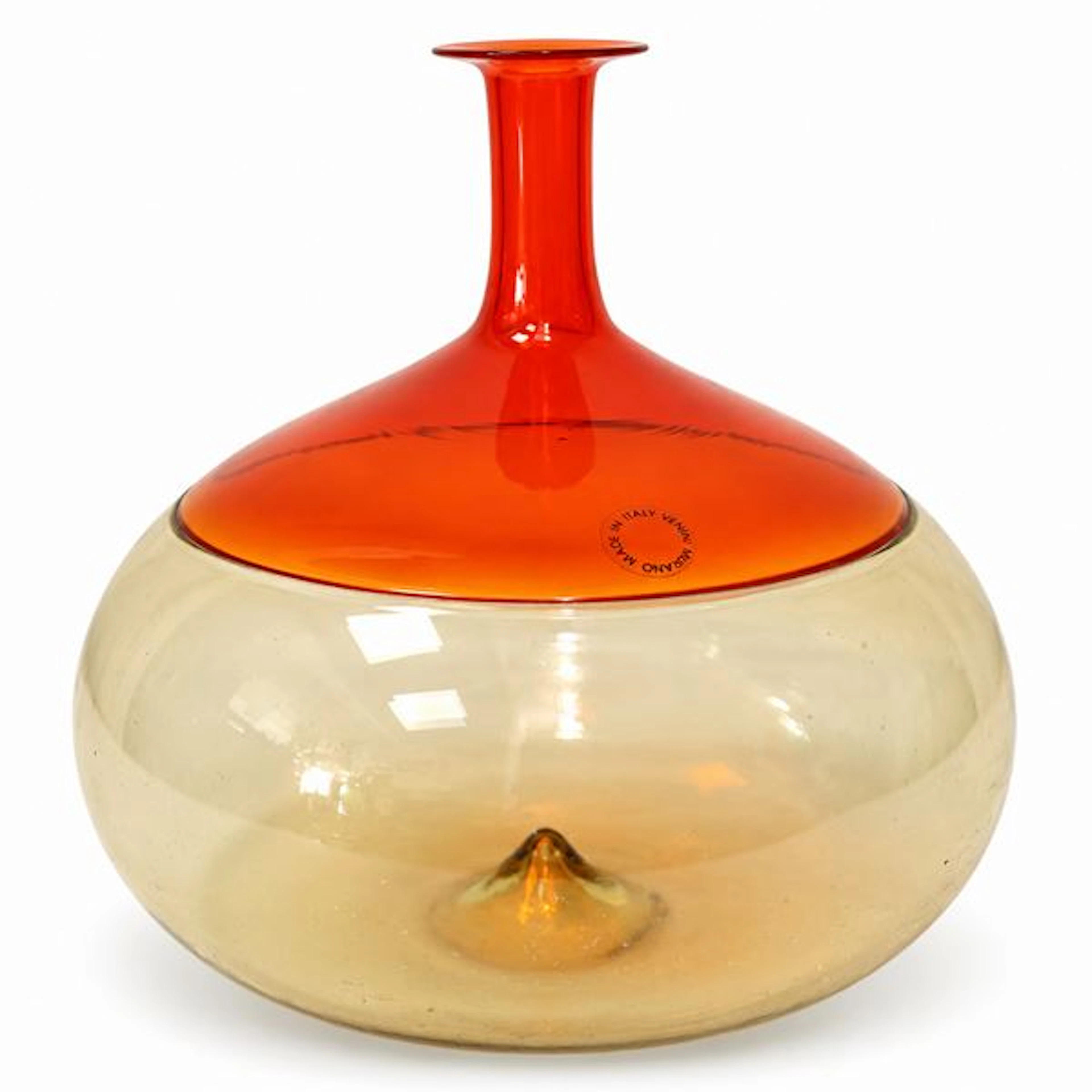 Vaso/Bottiglia modello "Bolle" giallo pagliesco e rossa, '87 - Tapio