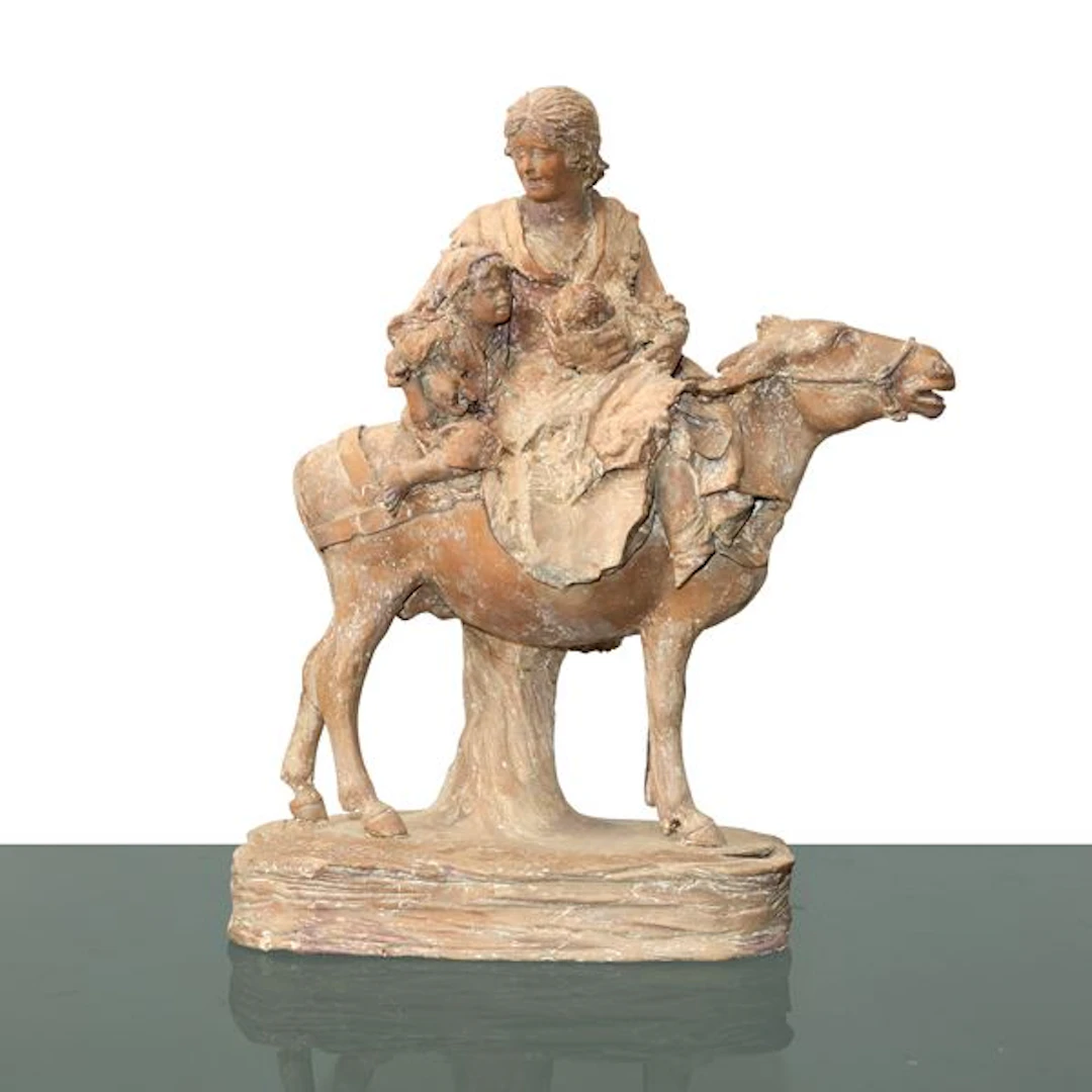 Popolana sul mulo con bambini - Cav. Giacomo Vaccaro (Caltagirone, 1847 - 1931)