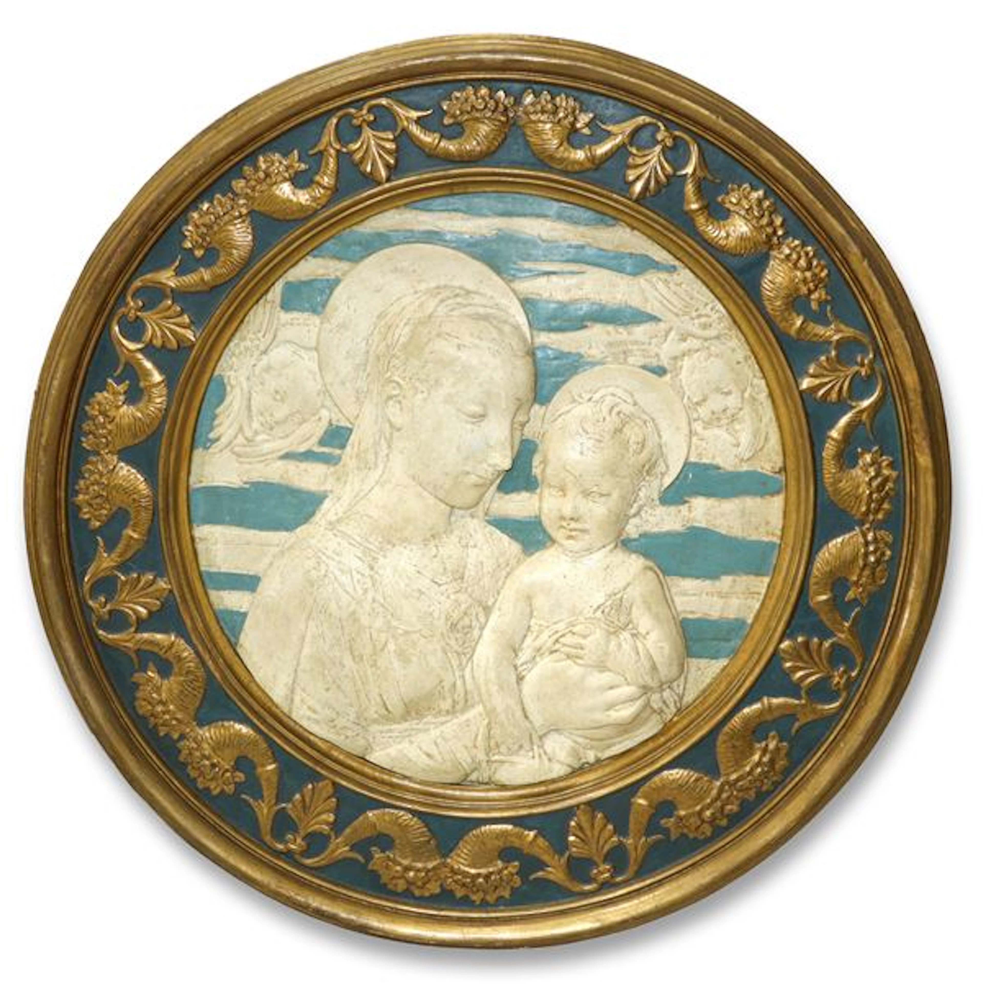 Madonna con Bambino e zefiri, tondo con bassorilievo in stucco, Firenze