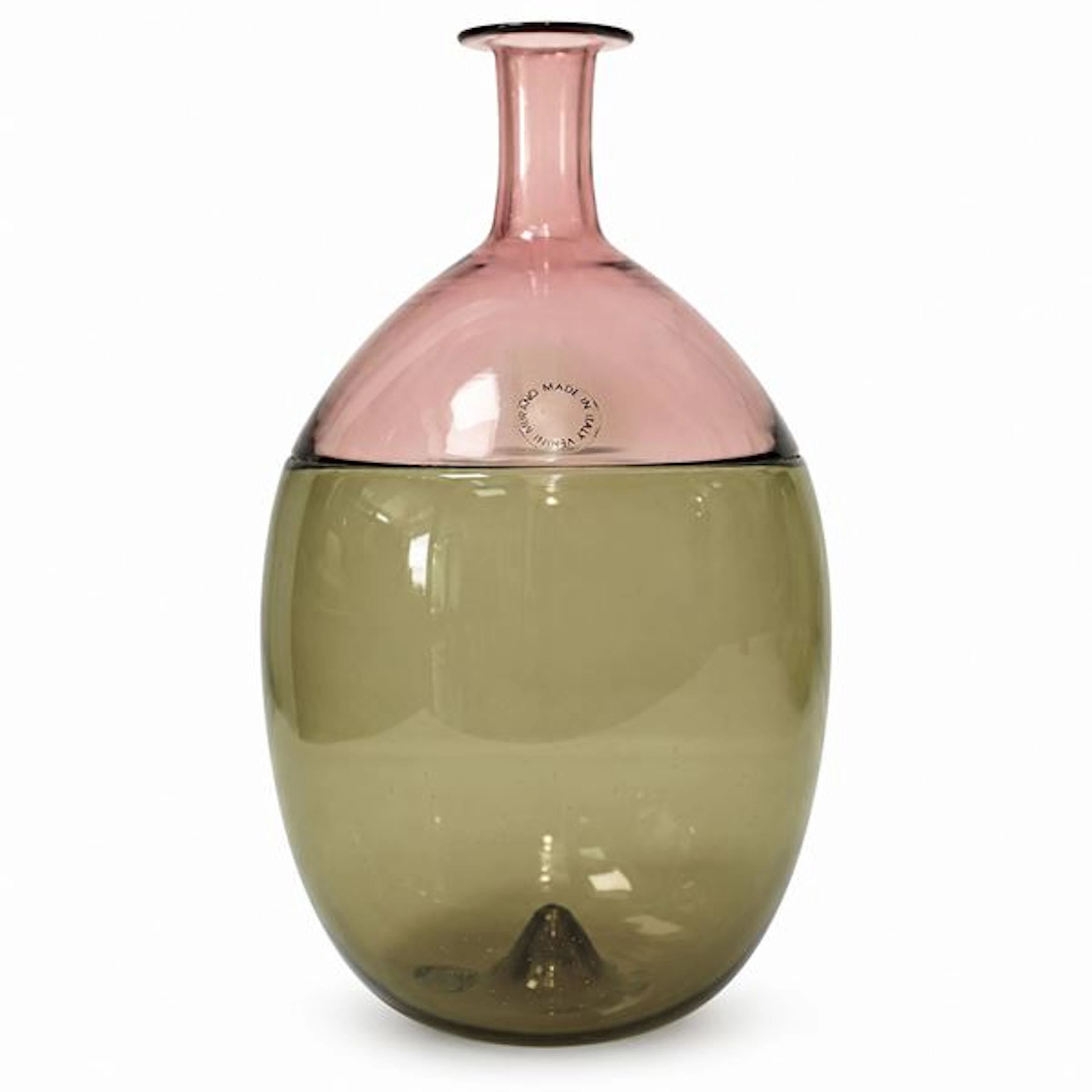 Vaso/Bottiglia modello "Bolle" giallo pagliesco e viola, '87 - Tapio