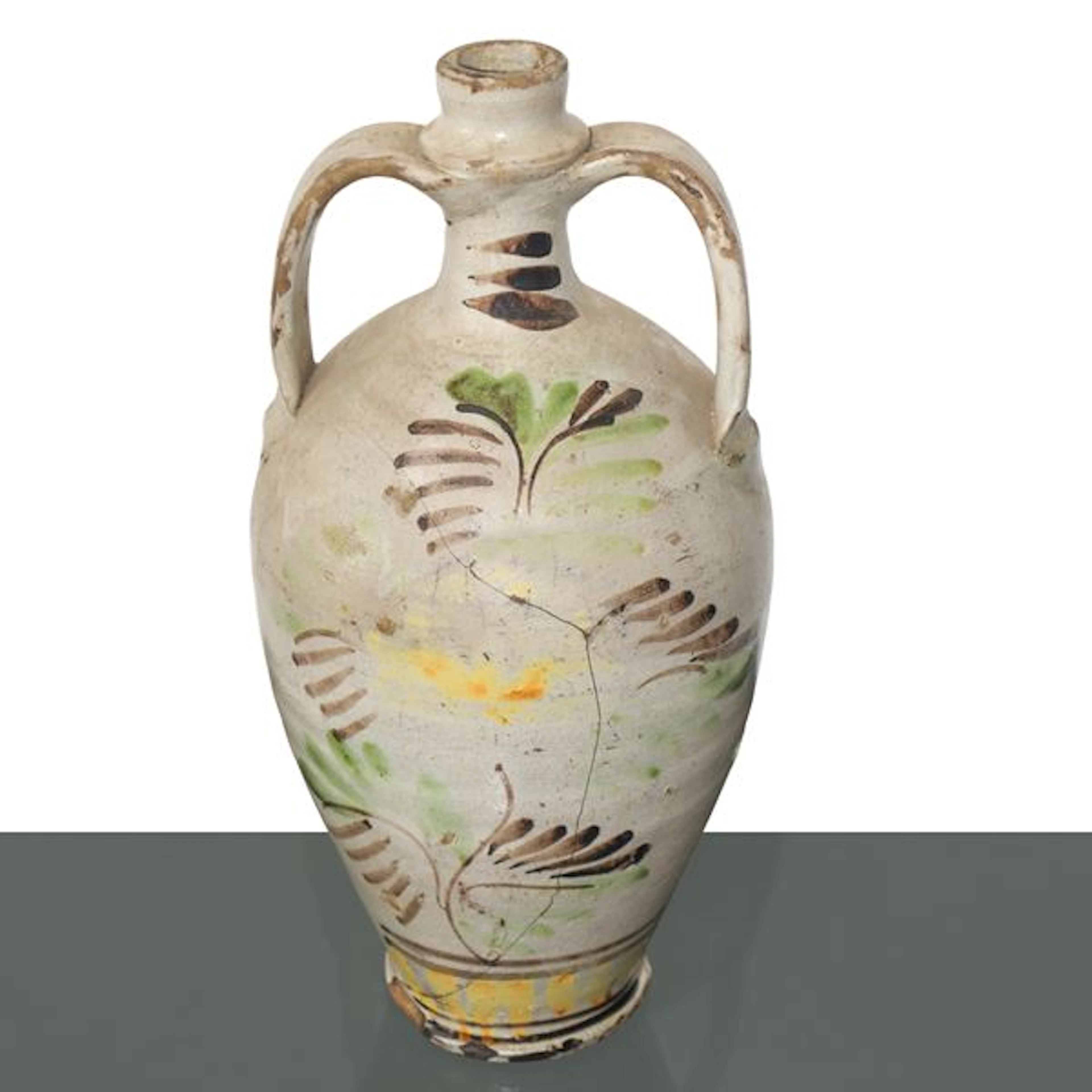 Anfora in maiolica di Caltagirone con fiore policromo dipinto al fronte, 1871