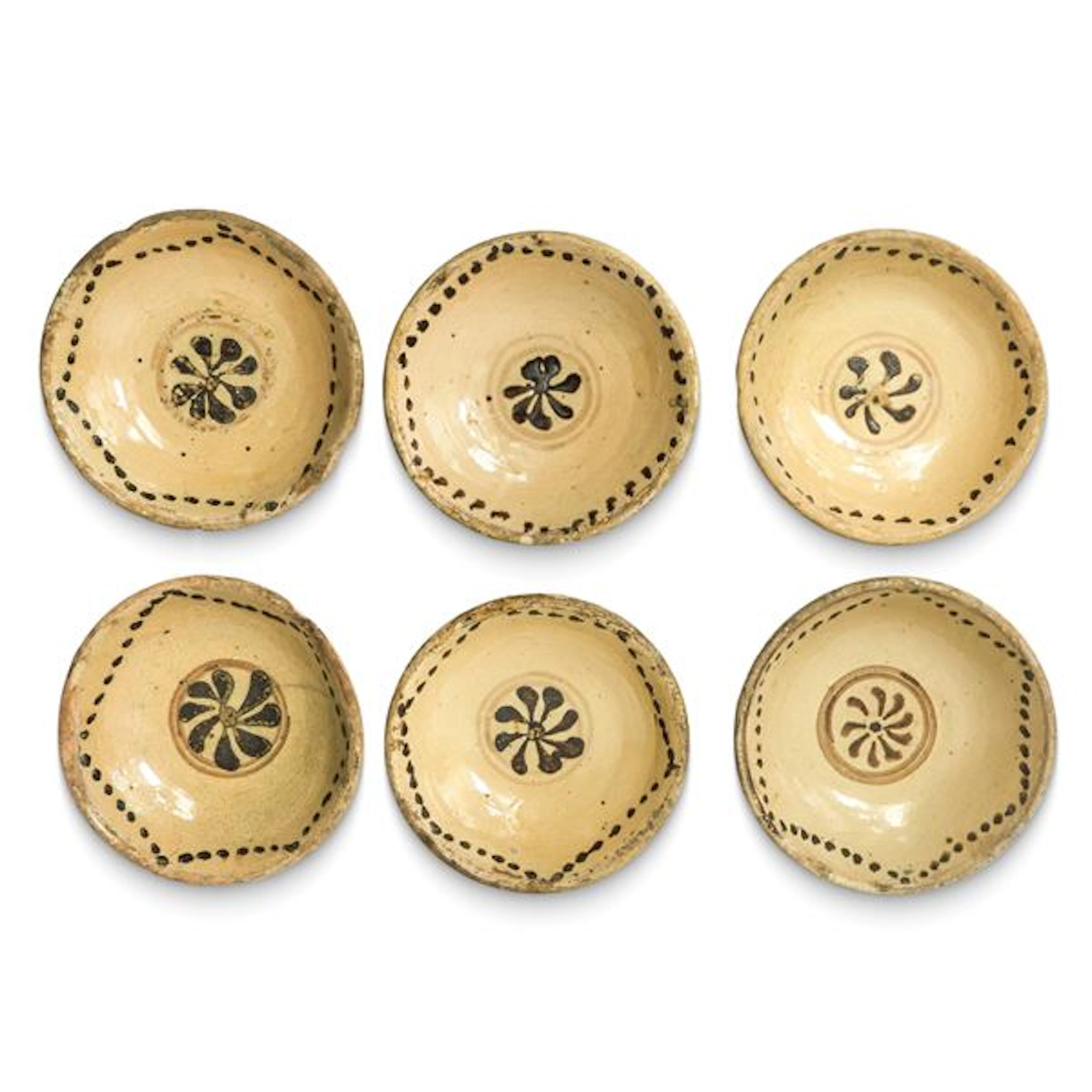 N°6 Fangotti conventuali in maiolica smaltata di Caltagirone con decoro