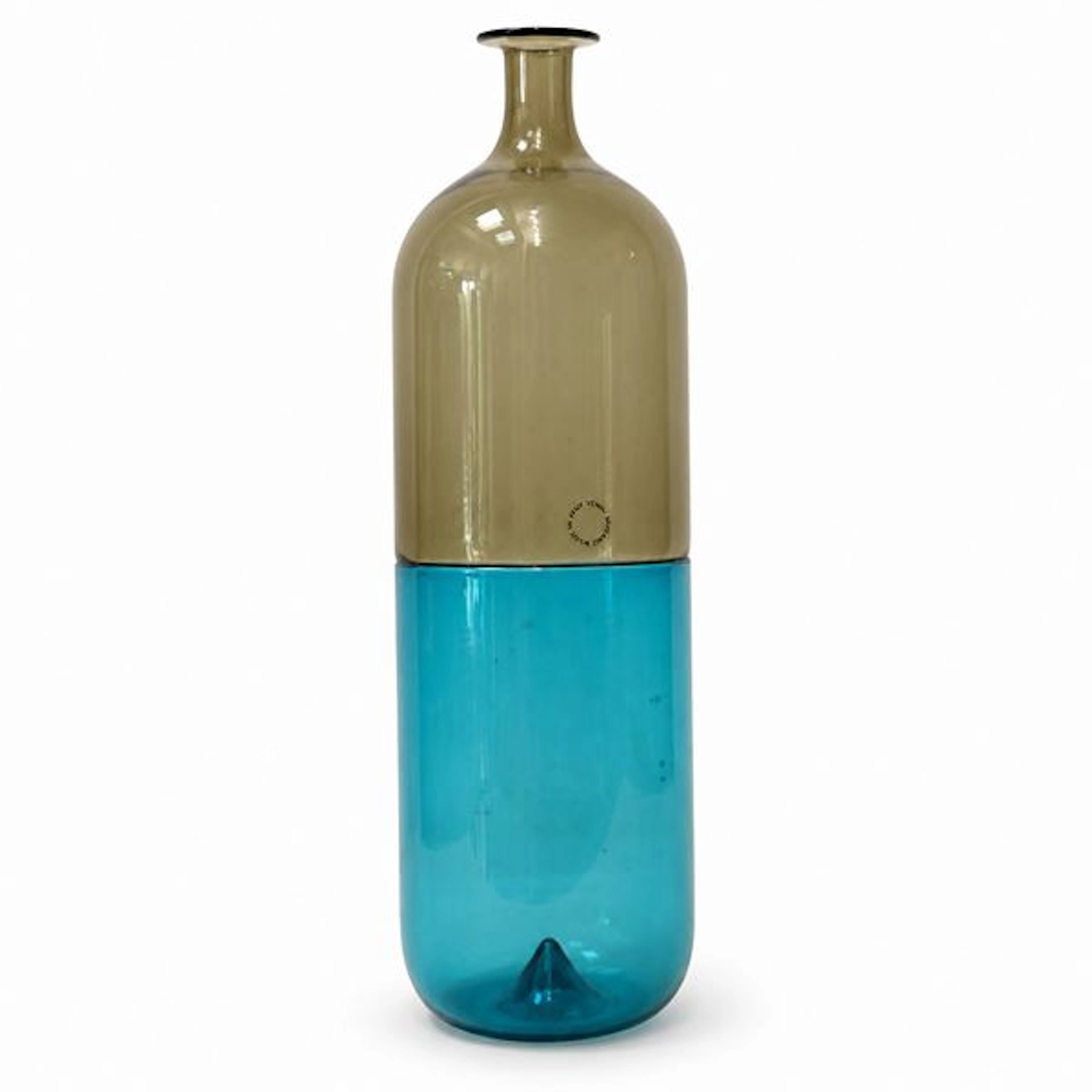 Vaso/Bottiglia modello 'Bolle' giallo pagliesco e blu, '87 - Tapio