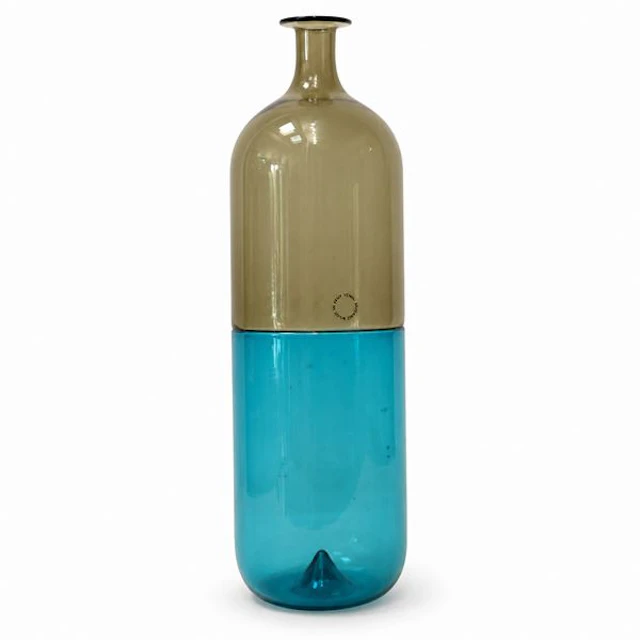 Vaso/Bottiglia modello "Bolle" giallo pagliesco e blu, '87 - Tapio