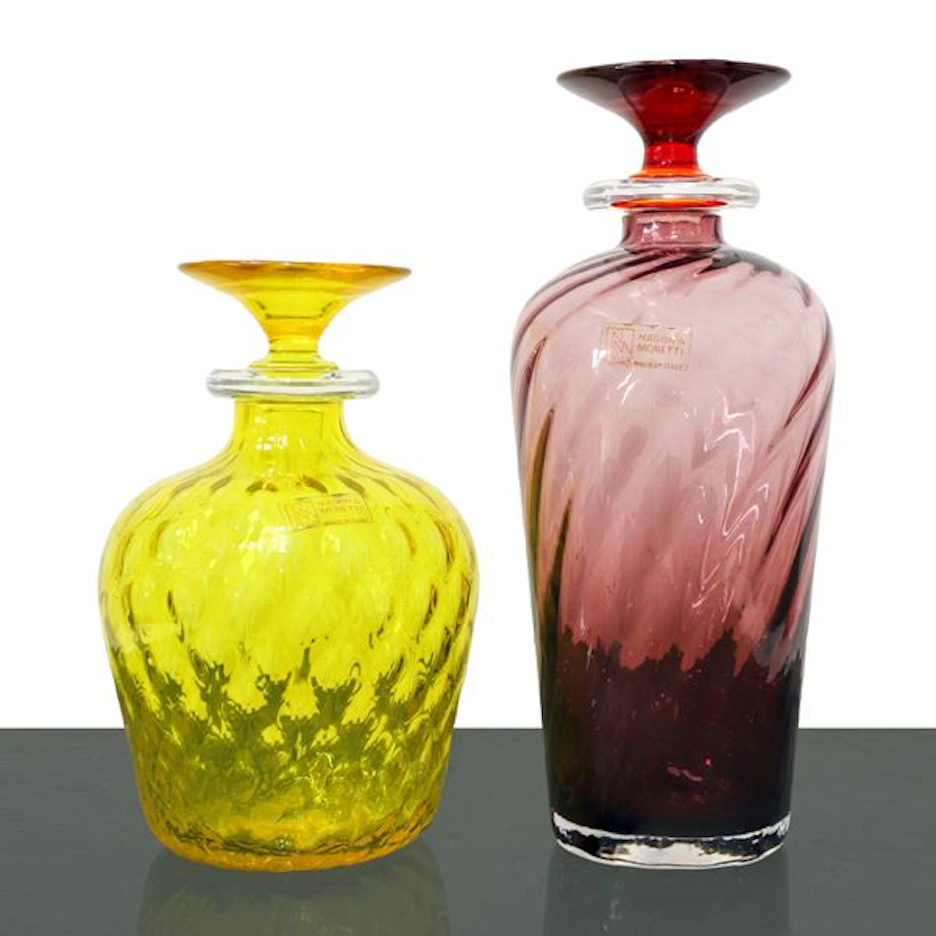Coppia di bottiglie/decanter con tappo in vetro di Murano - NasonMoretti Murano