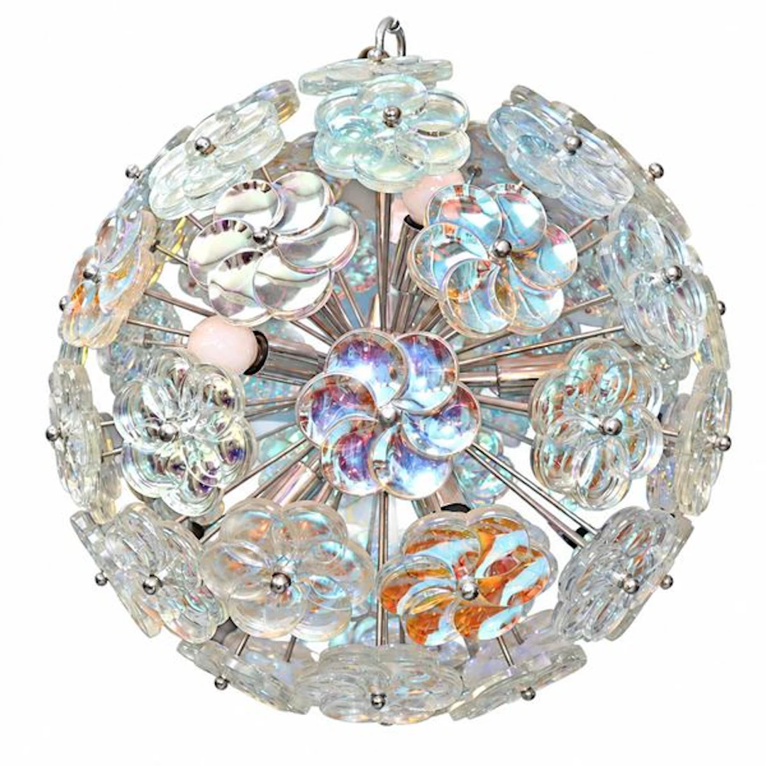 Lampadario in vetro di Murano con margherite di vetro iridescenti