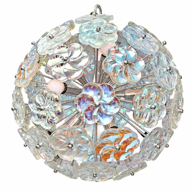 Lampadario in vetro di Murano con margherite di vetro iridescenti