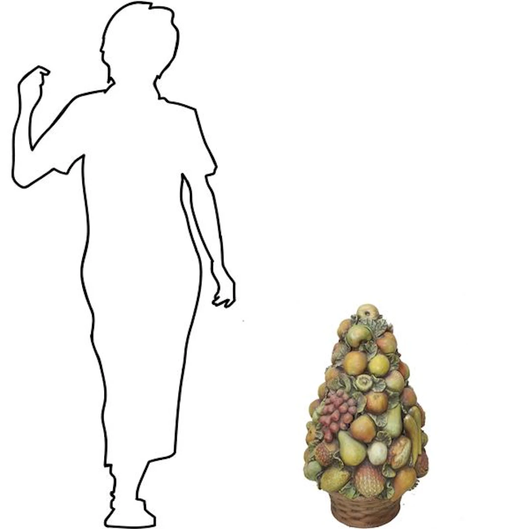 Trionfo di frutta in terracotta policroma, con cesto alla base