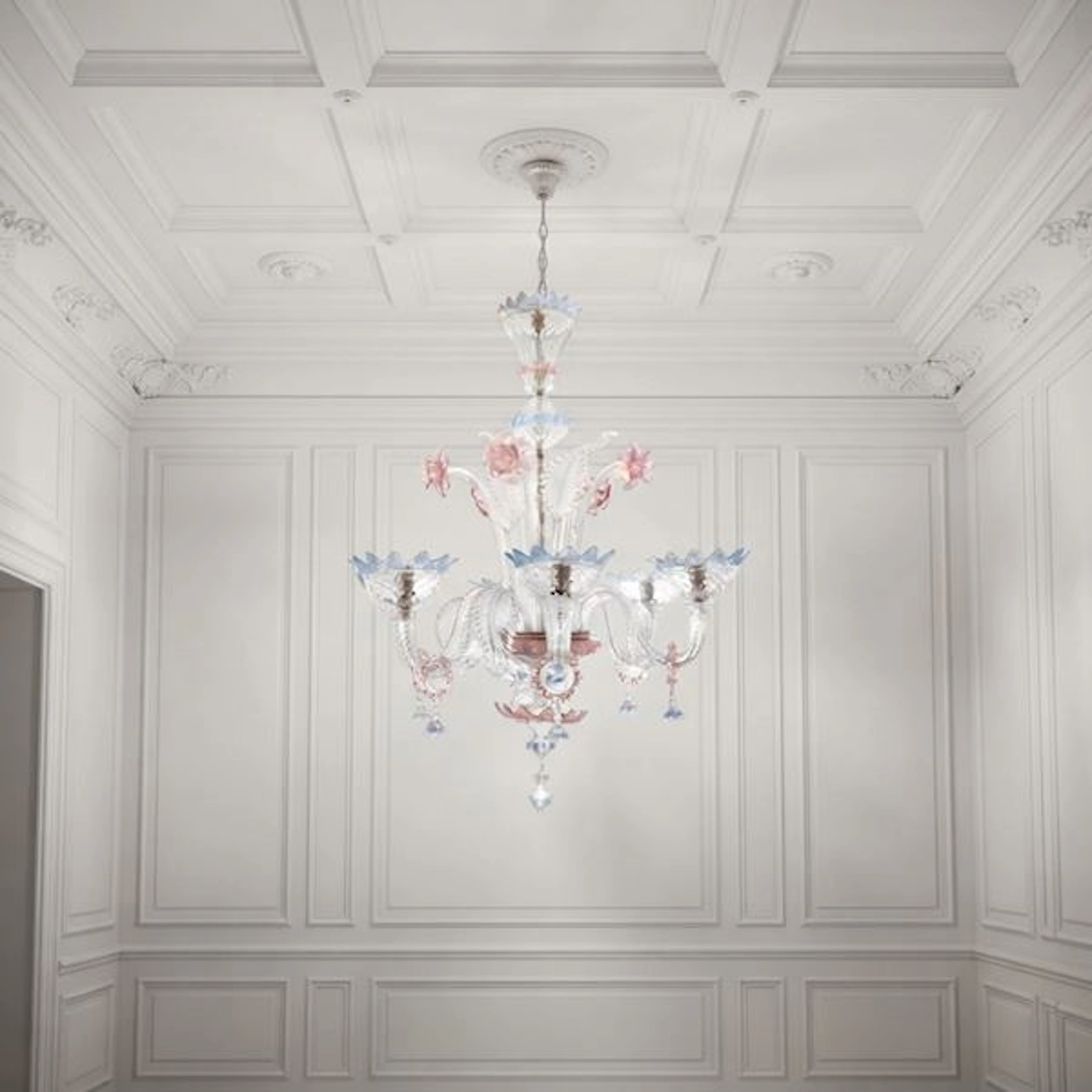 Lampadario in vetro di Murano policromo a 6 luci, Inizi XX Secolo