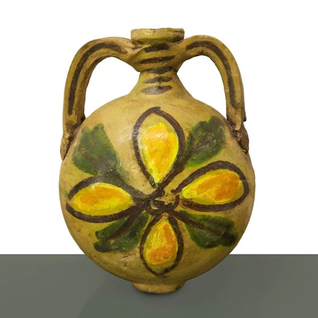 Borraccia in maiolica di Caltagirone con fiore policromo al fronte