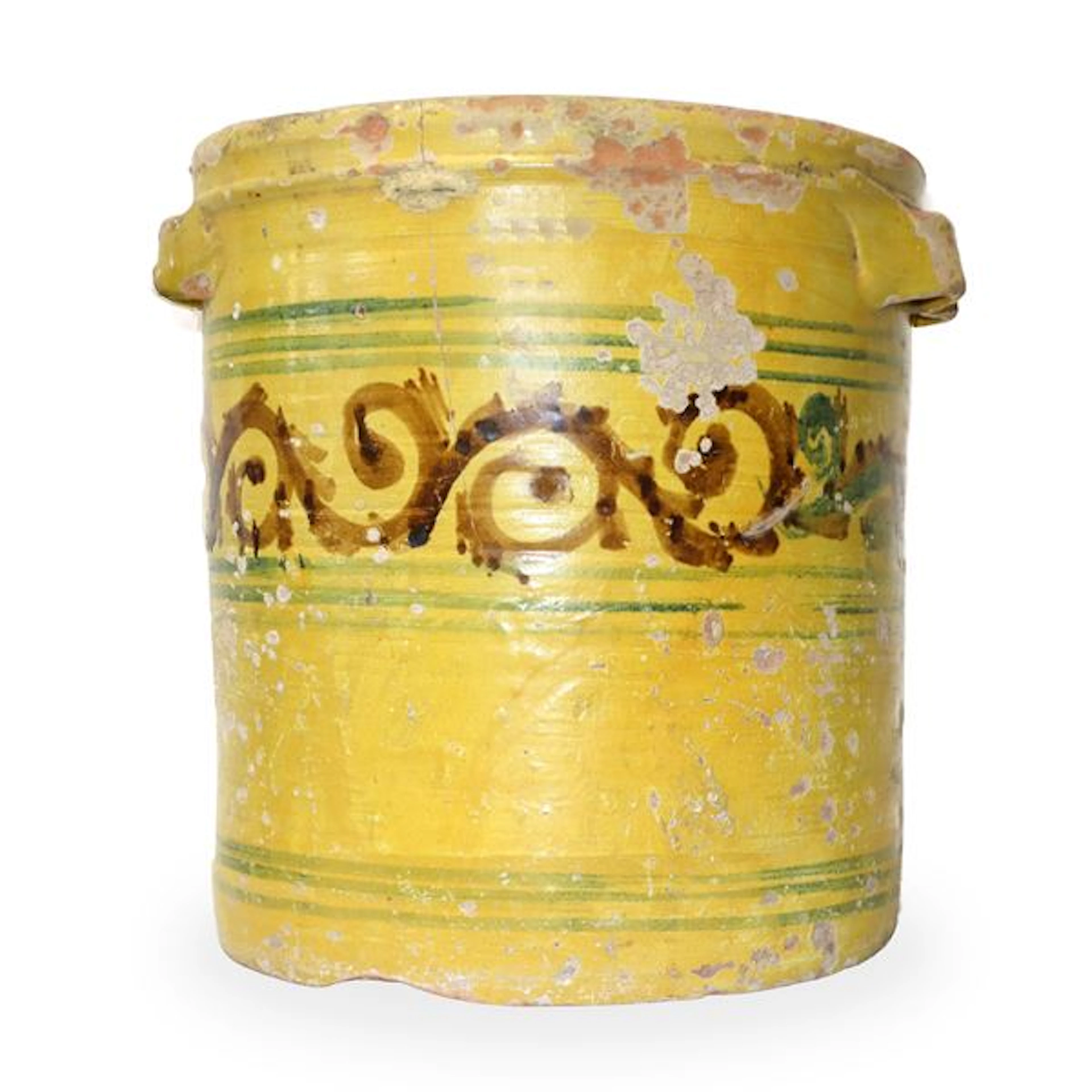 Grande cilindro in maiolica di Caltagirone con manici decorato in