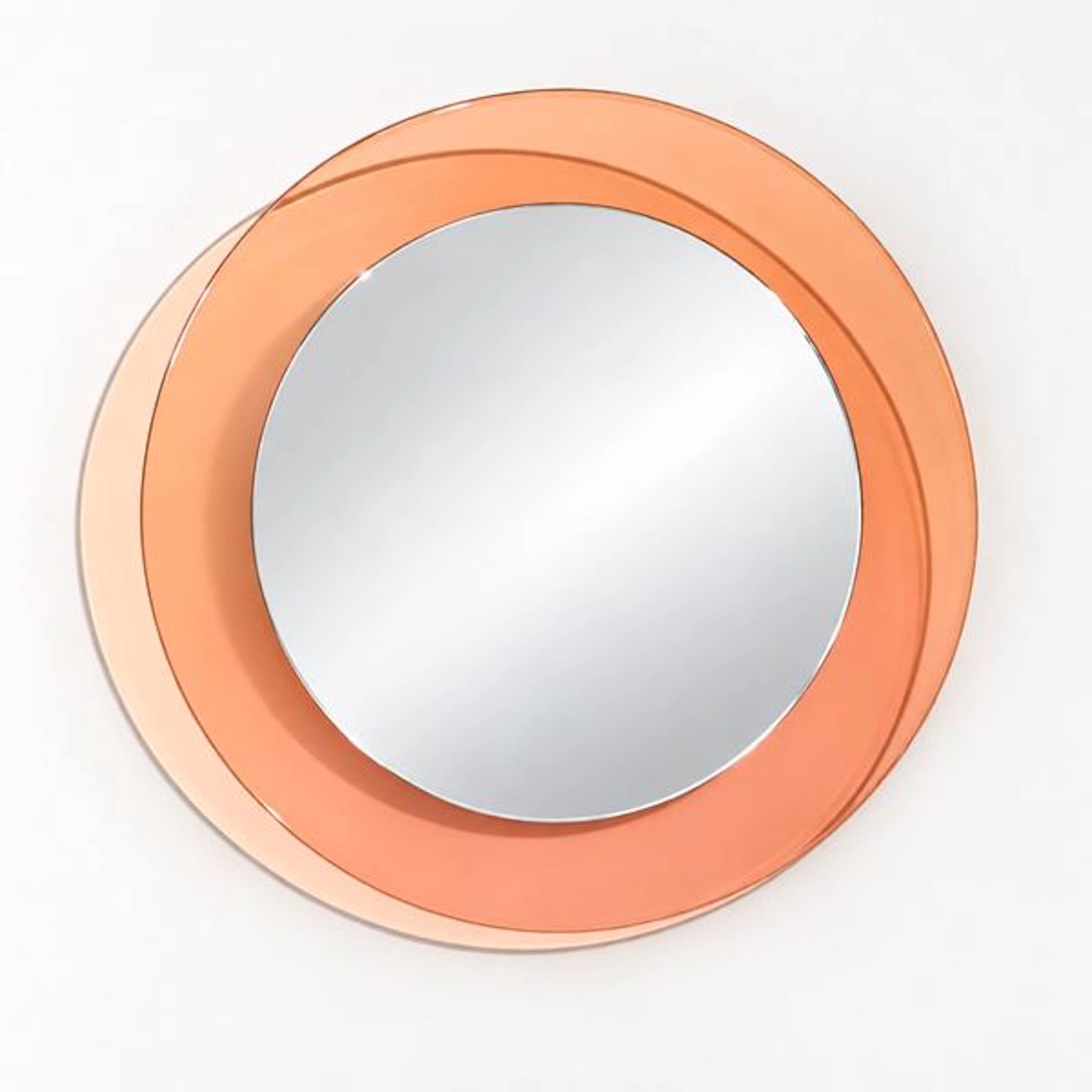 Specchio da parete rotondo su base rosa - Cristal Art