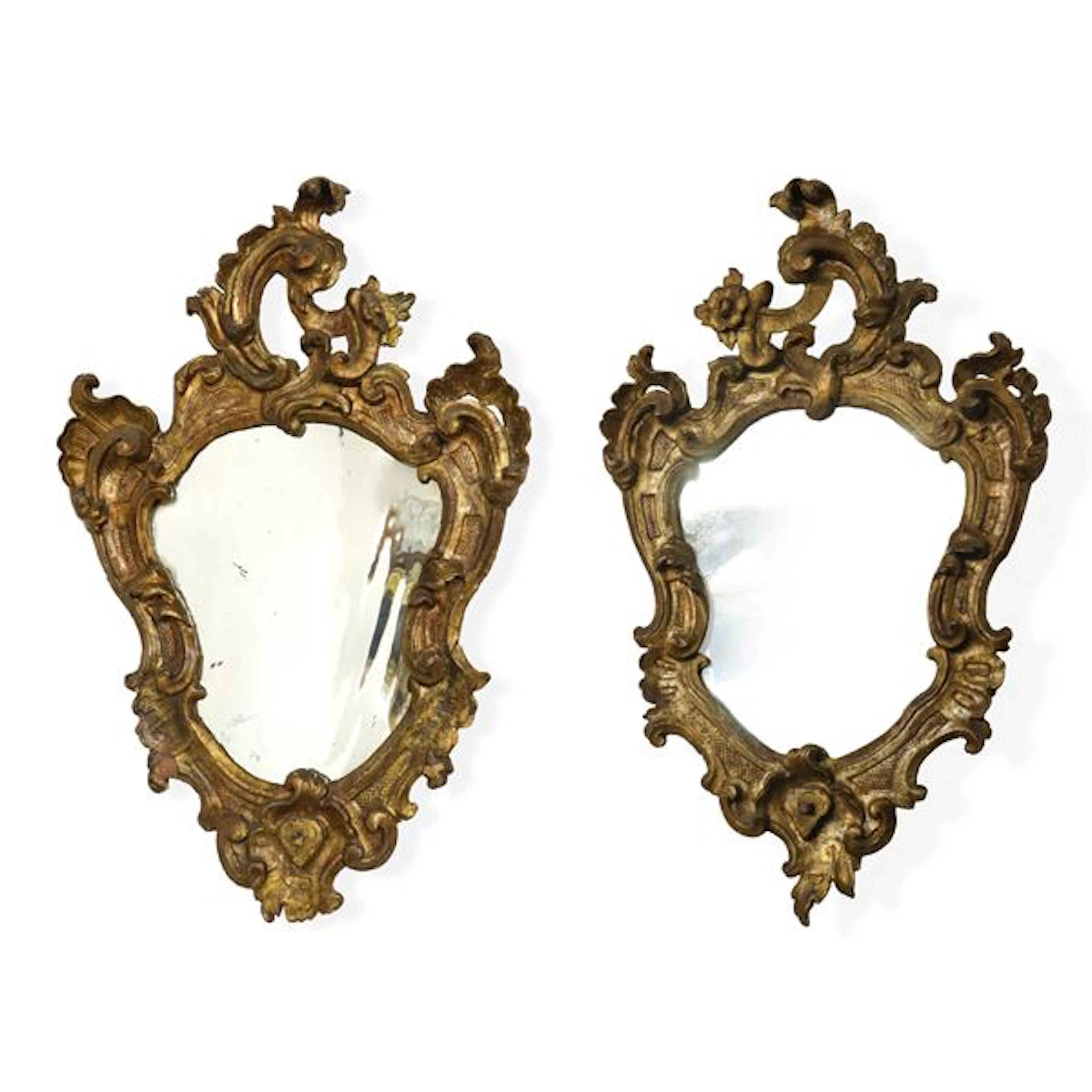 Coppia di specchiere con specchi al mercurio con cornice in legno