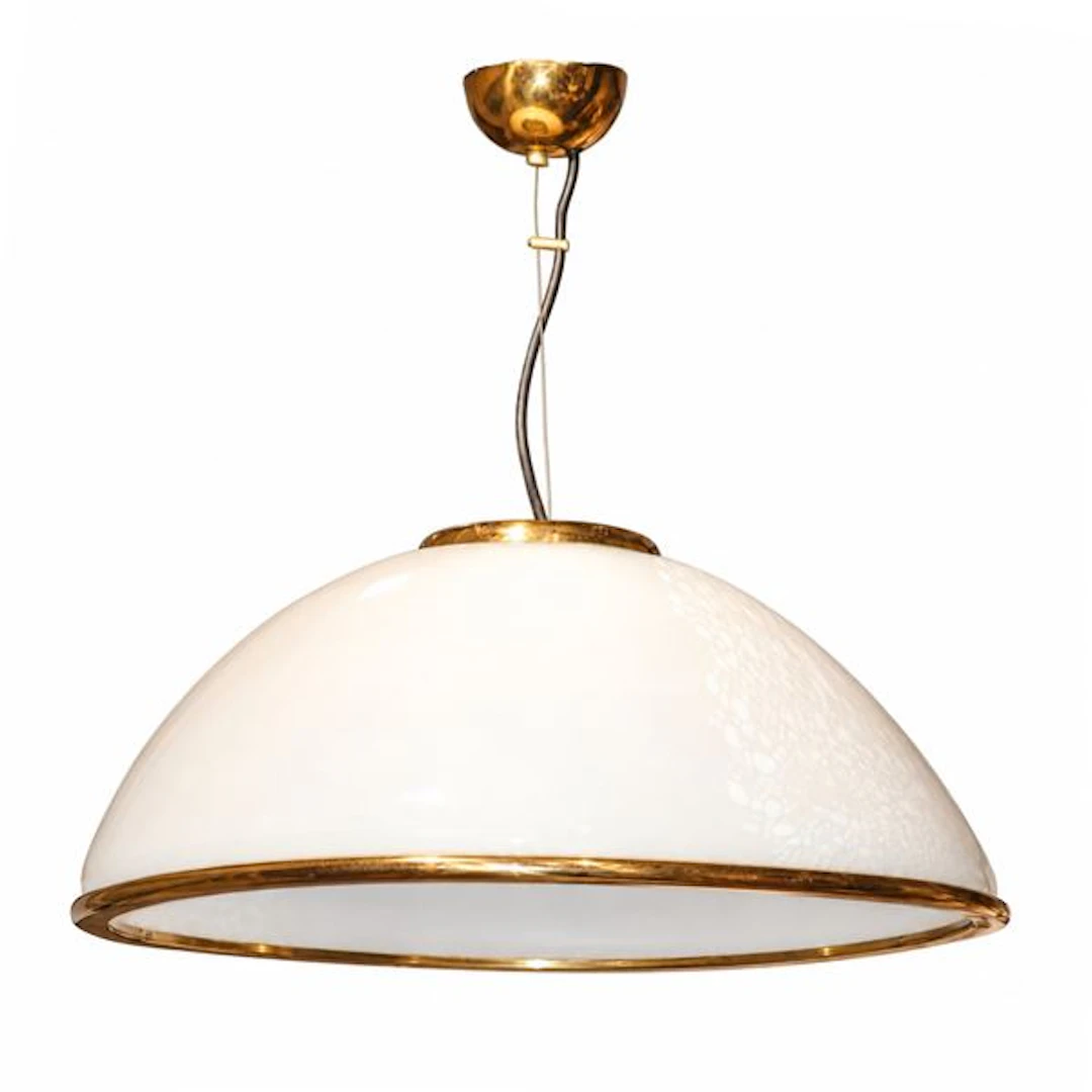 Lampadario in vetro di Murano bianco lattimo con effetto ramage con