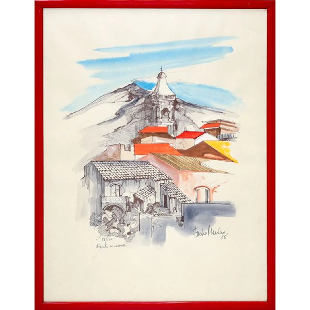 Scorcio di paese con Etna sullo sfondo, 1986