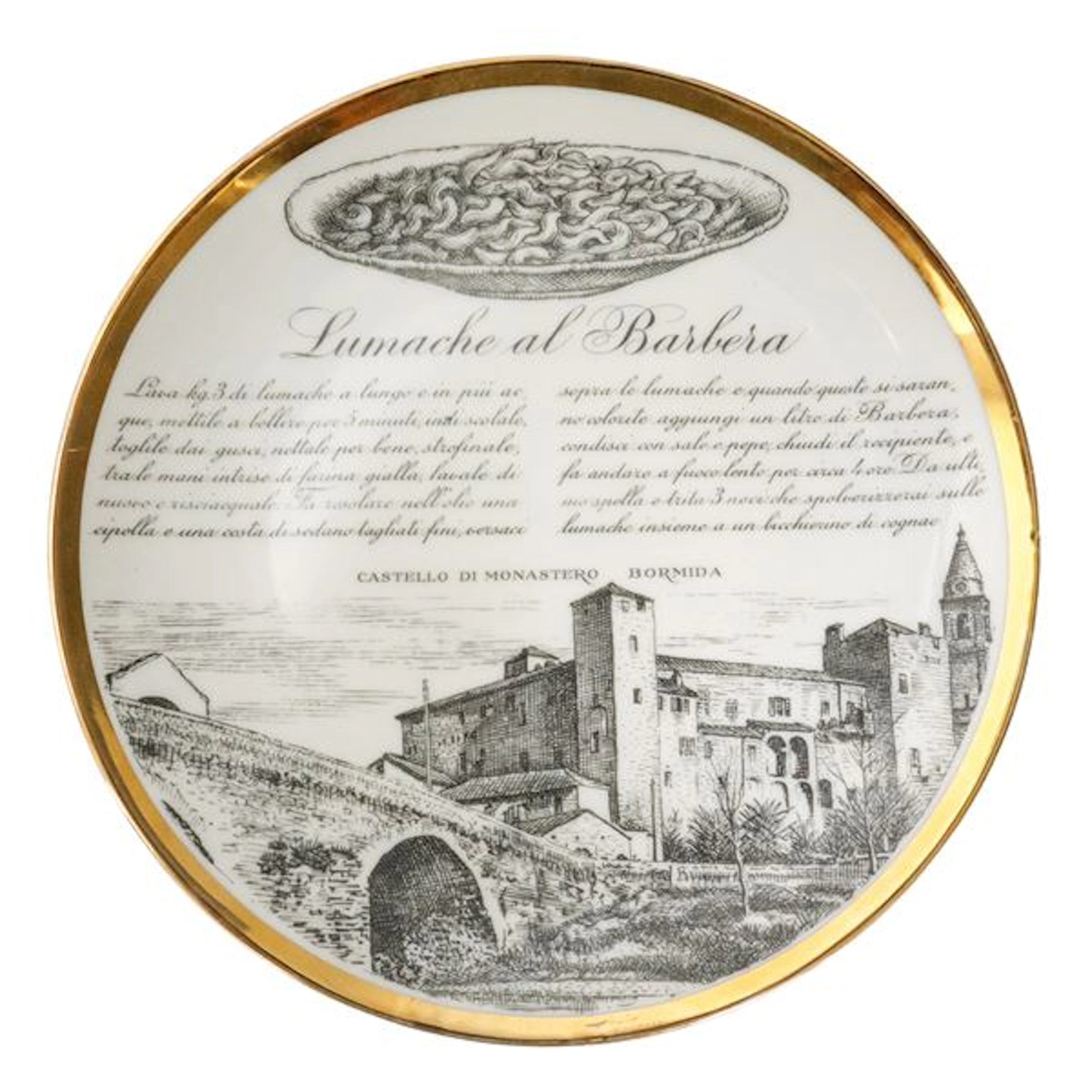 Piatto Fornasetti in porcellana bianca, collezione Specialità Torinesi: