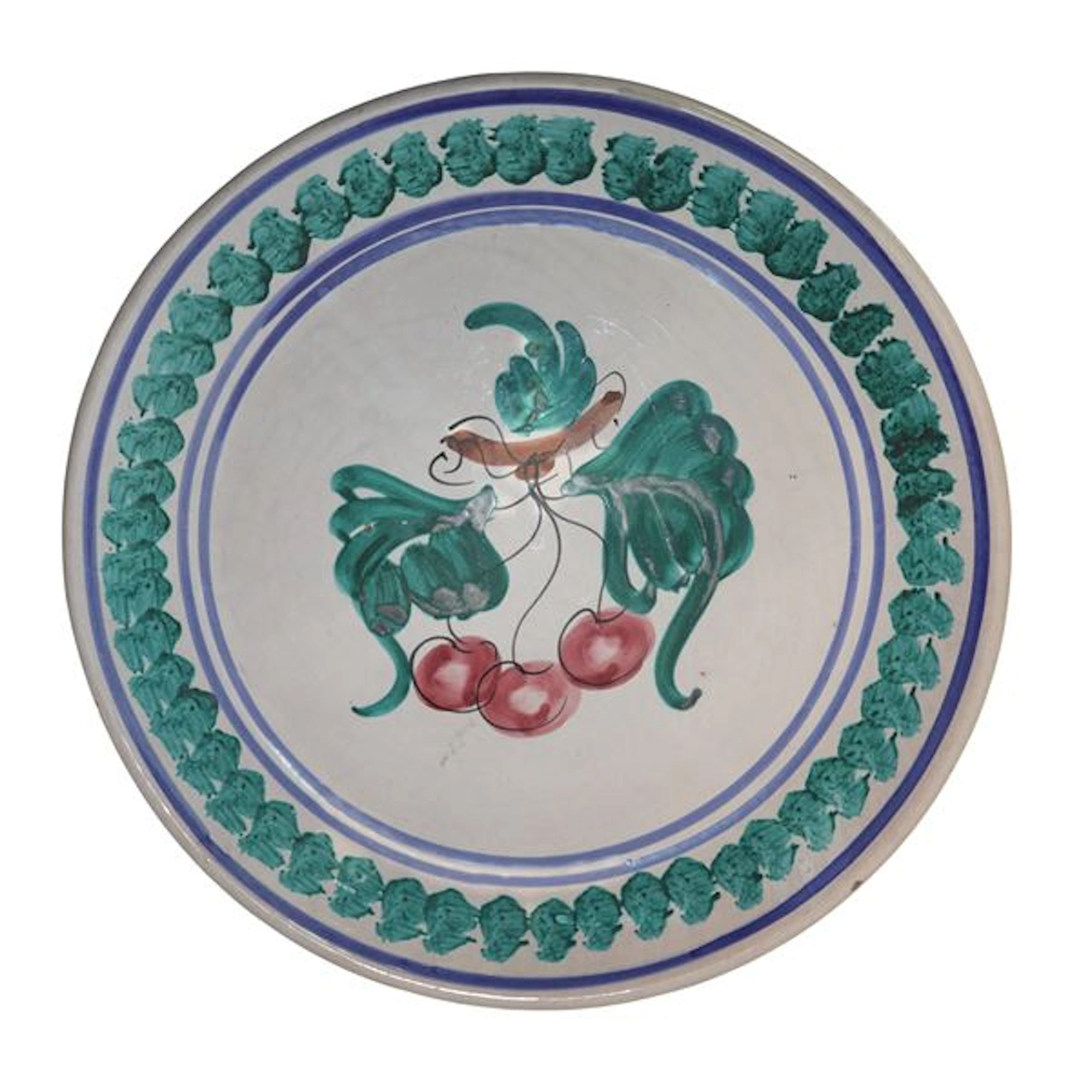 Grande piatto decorativo in ceramica di Caltagirone raffigurante ciliegie