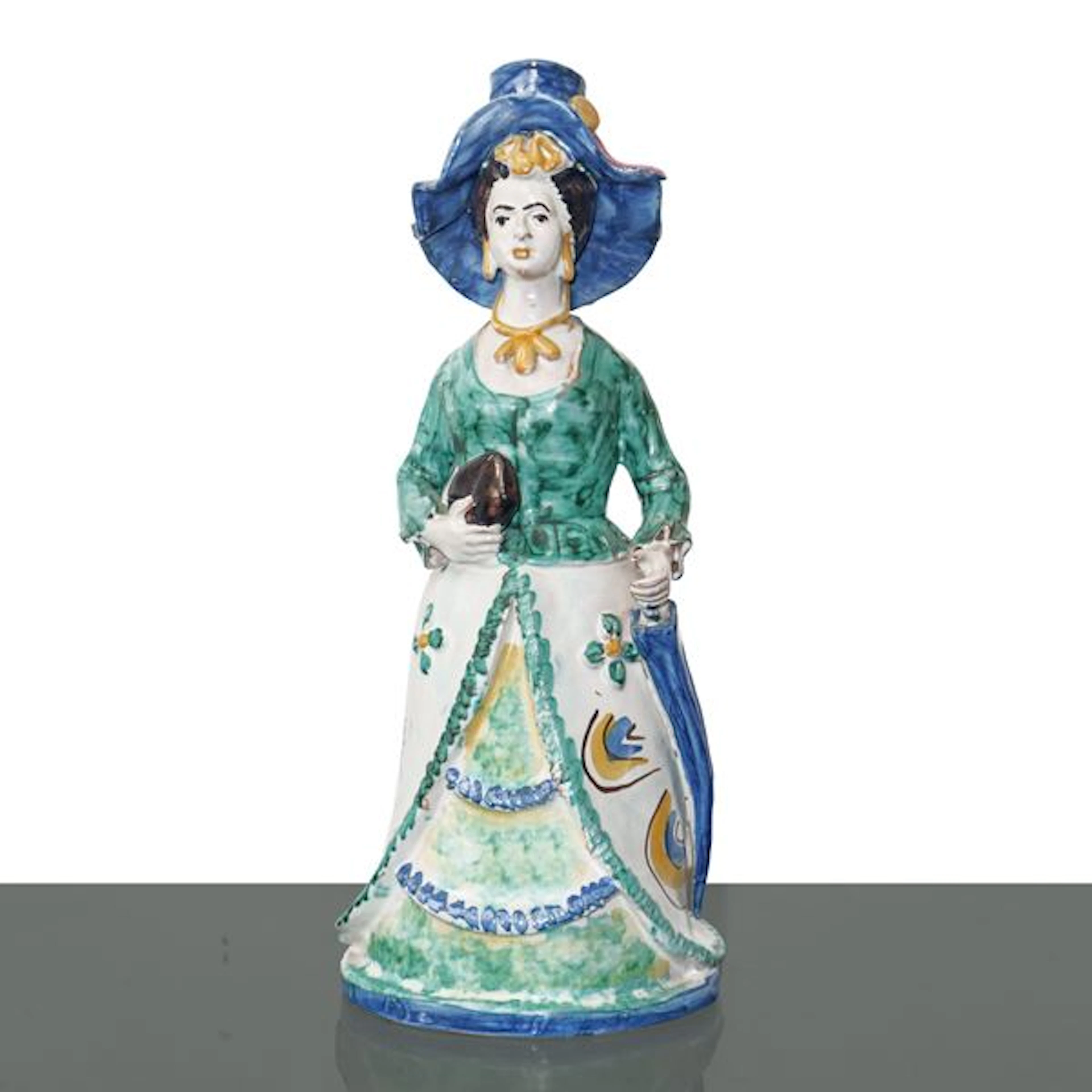 Lumiera in maiolica policroma di Caltagirone a forma di dama