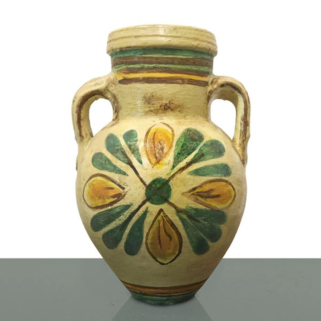 Quartara in maiolica di Caltagirone con grande fiore policromo dipinto