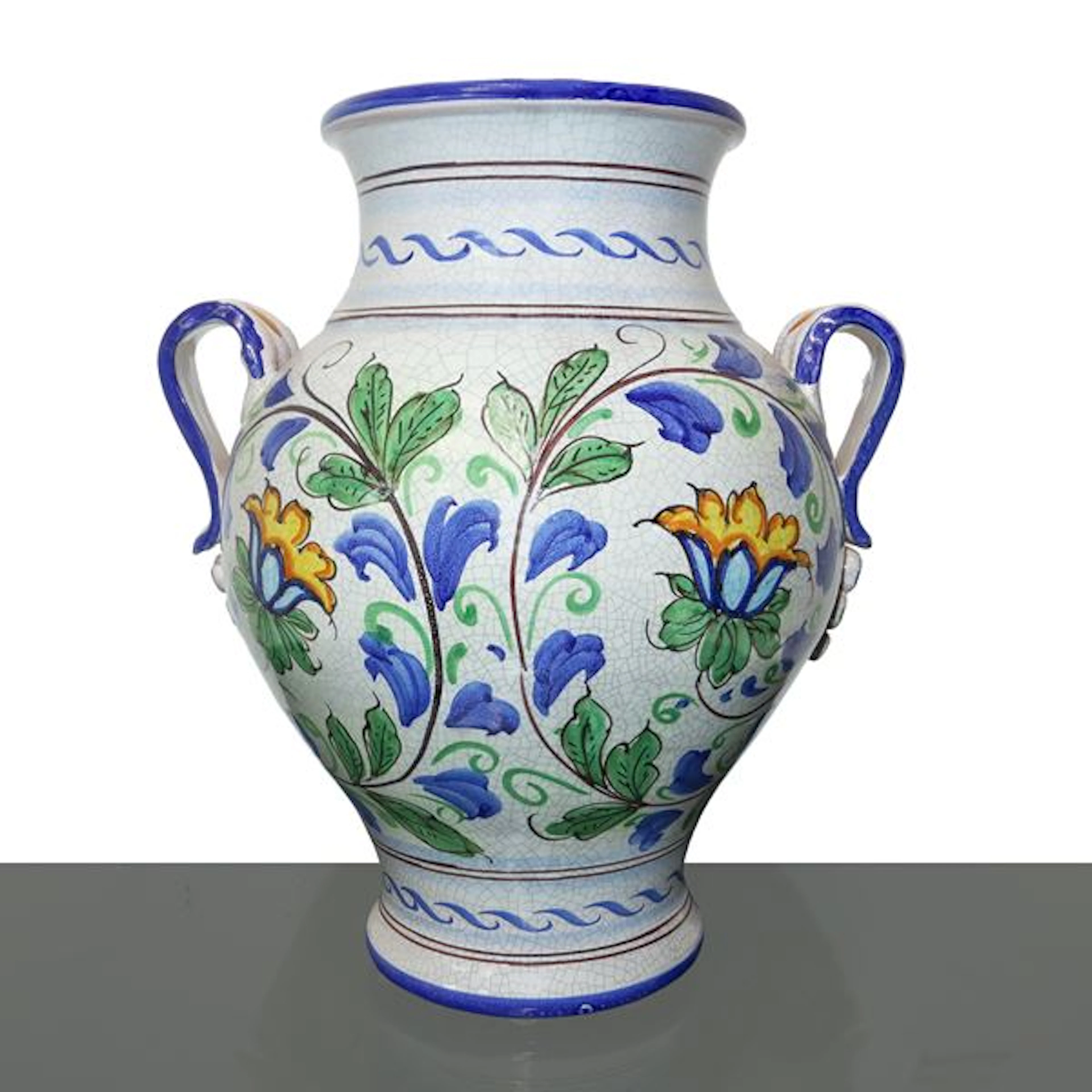 Anfora biansata in maiolica di Santo Stefano di Camastra dipinta policroma